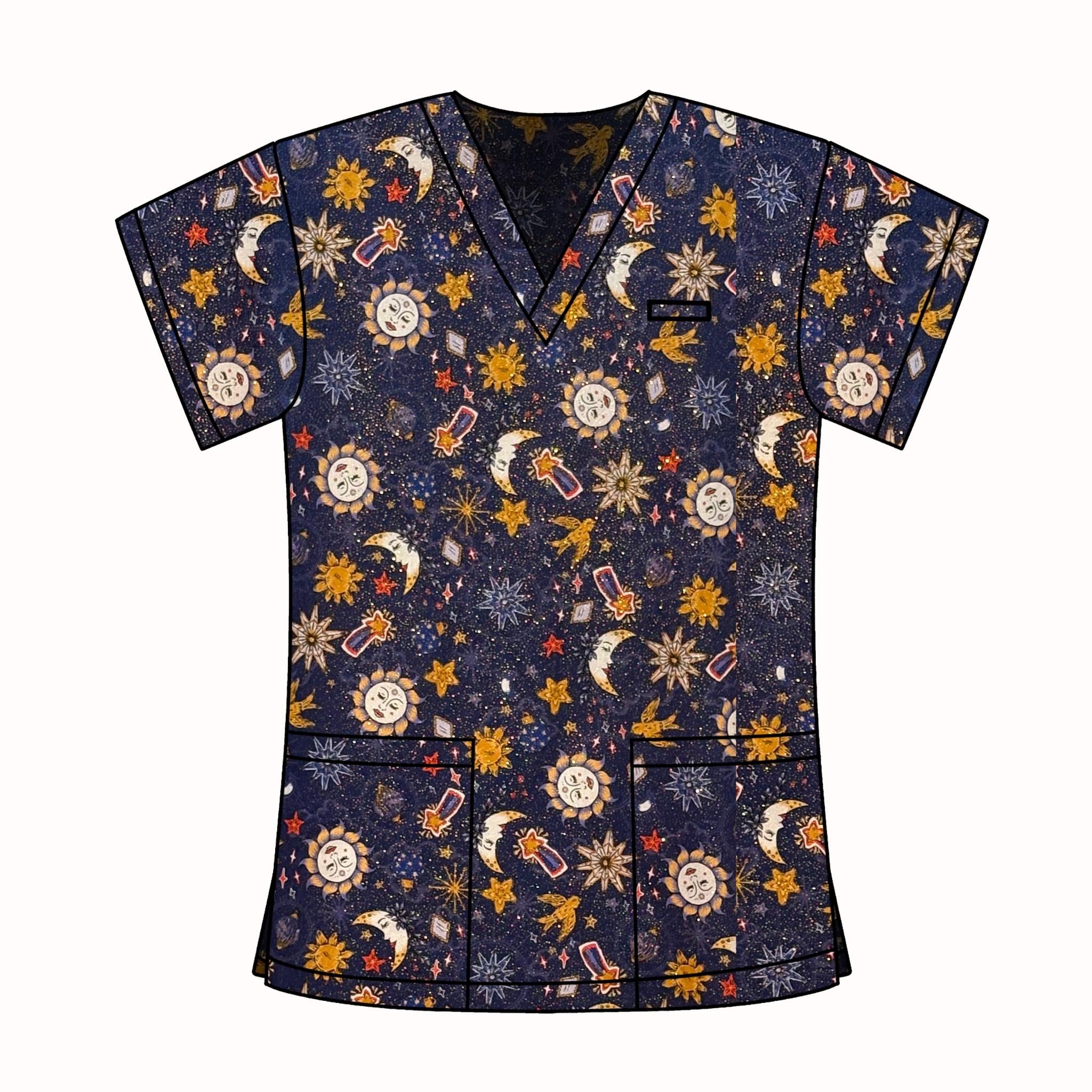 SPARKLY SUNS SCRUB TOP
