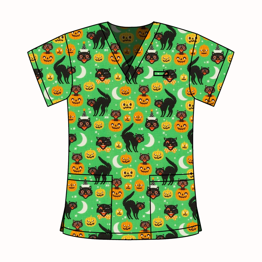 SPOOKED KITTEN SCRUB TOP