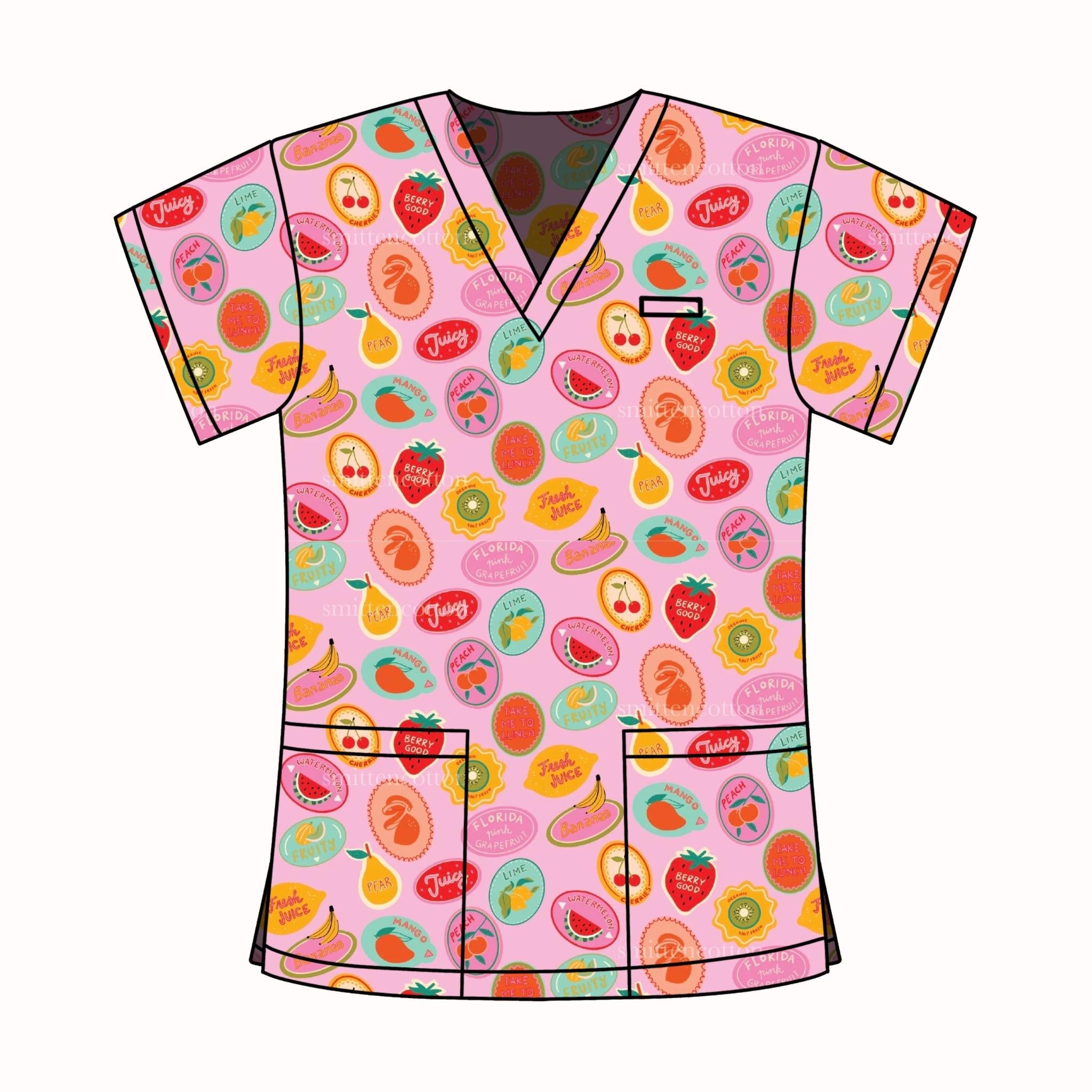 FRUIT STICKER SCRUB TOP