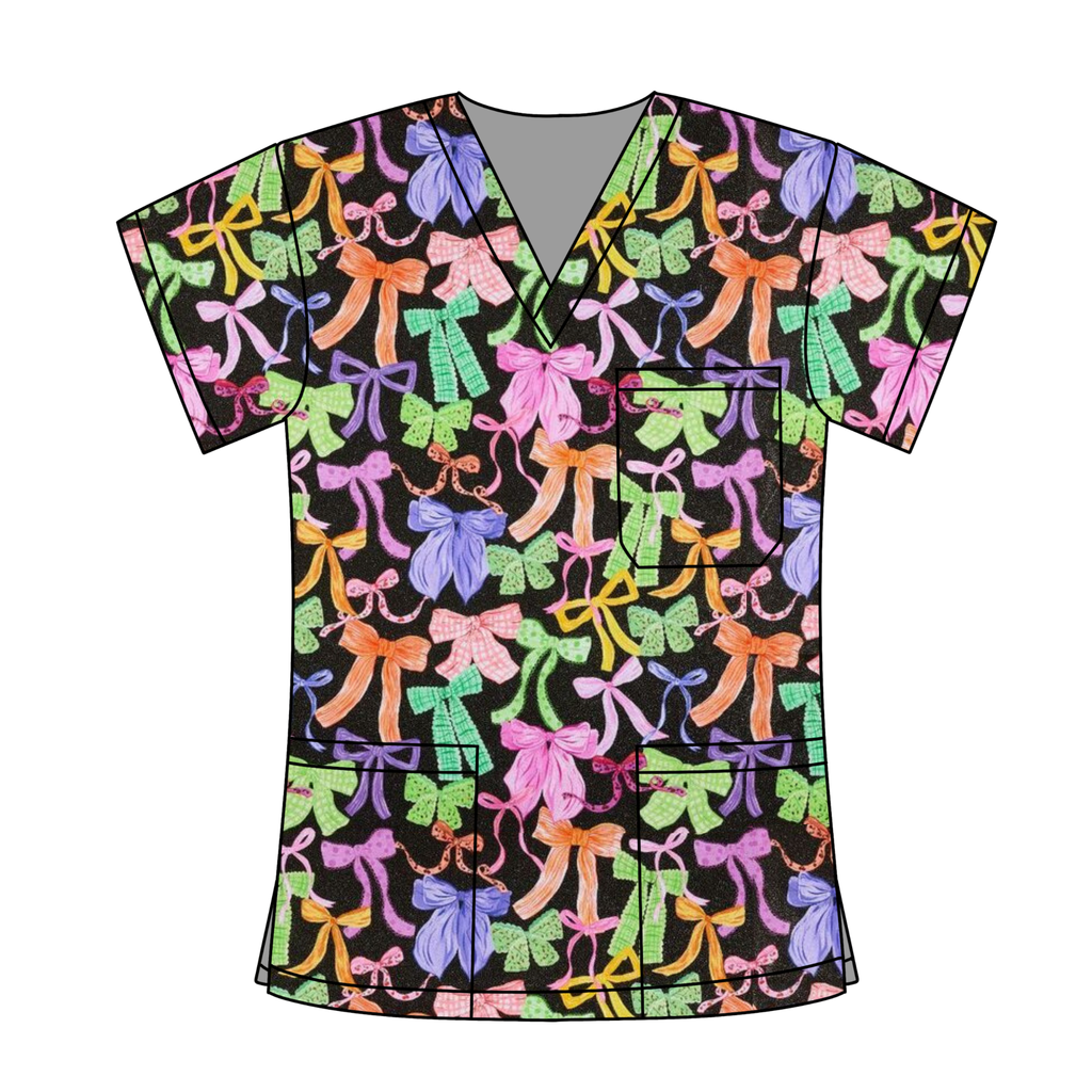 SPOOKY BOWS SCRUB TOP