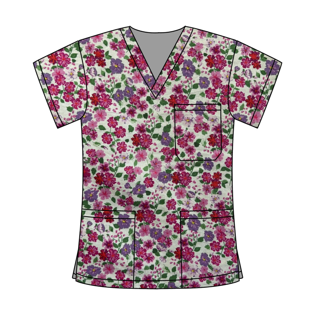 PINK FLORALS SCRUB TOP