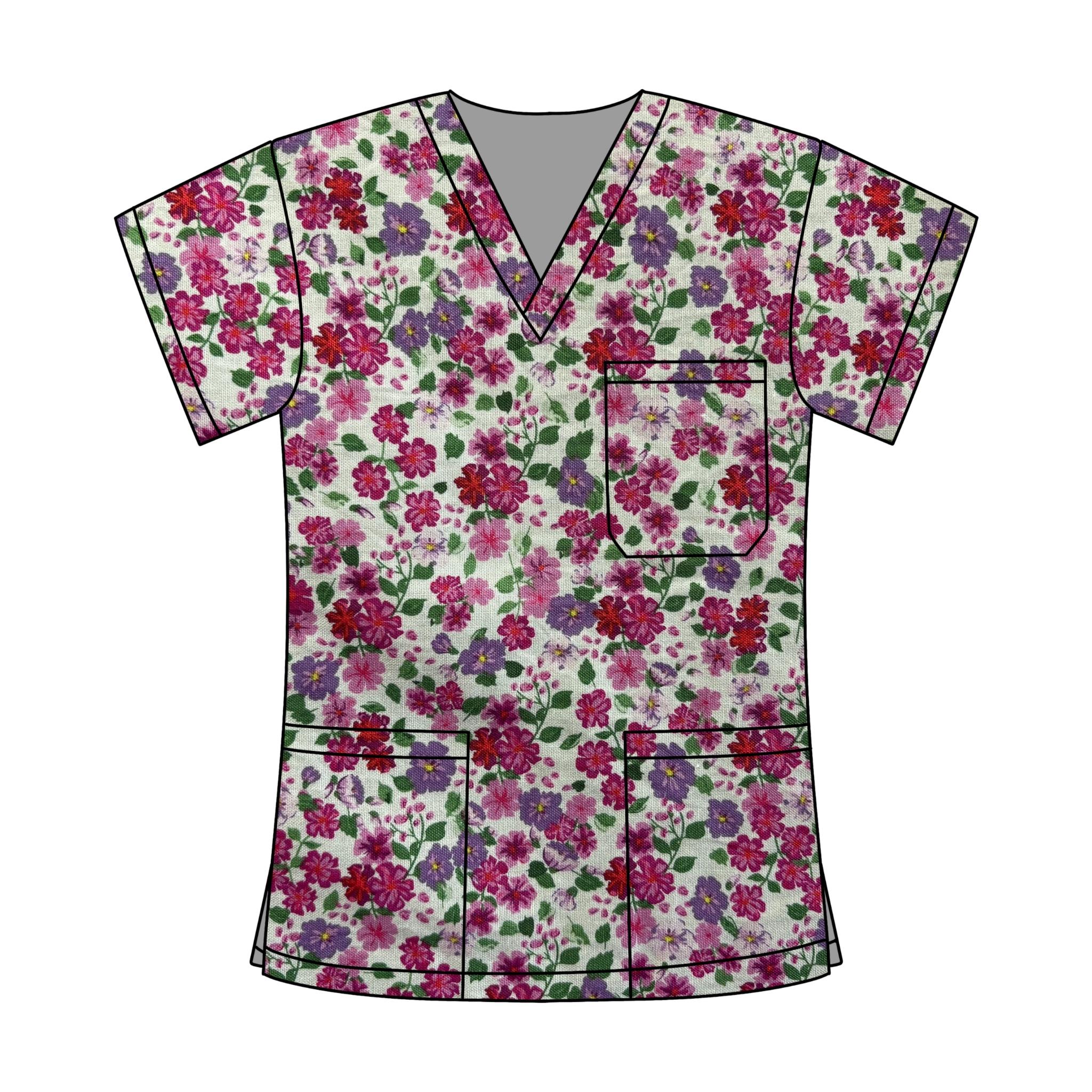 PINK FLORALS SCRUB TOP