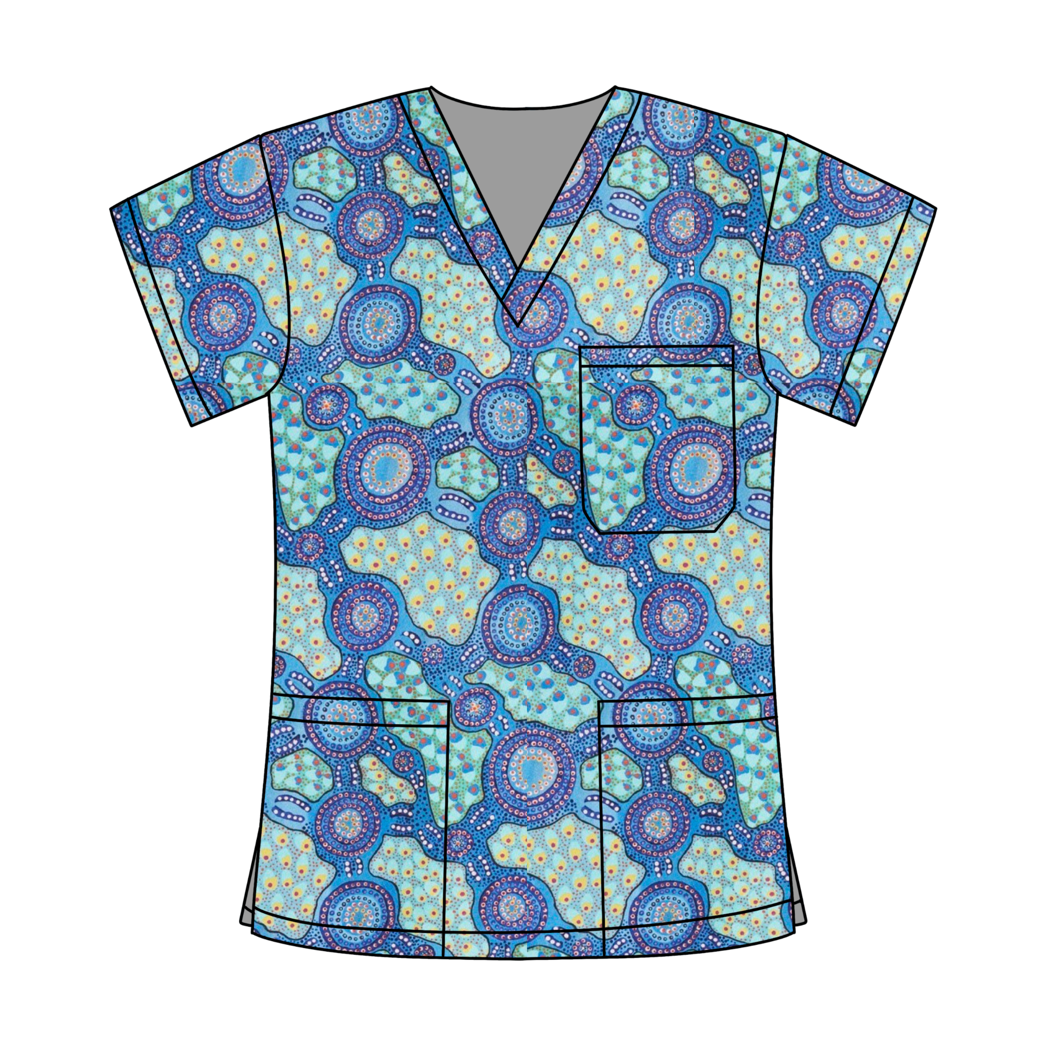 Water Dreaming Blue #2 - PUYURRU SCRUB TOP