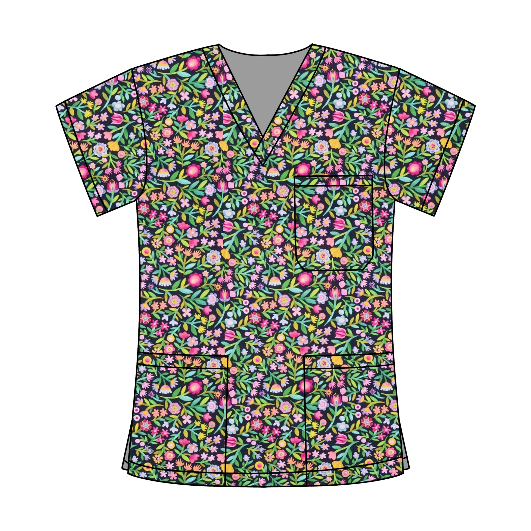 MIDNIGHT FLORALS SCRUB TOP