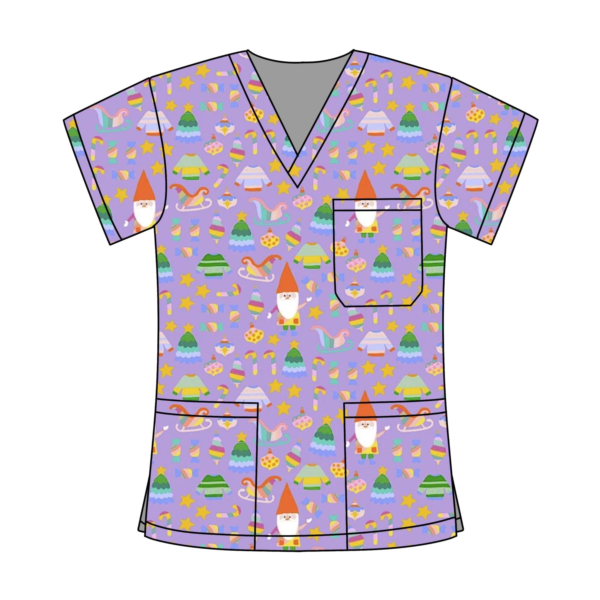 PURPLE XMAS GNOME SCRUB TOP