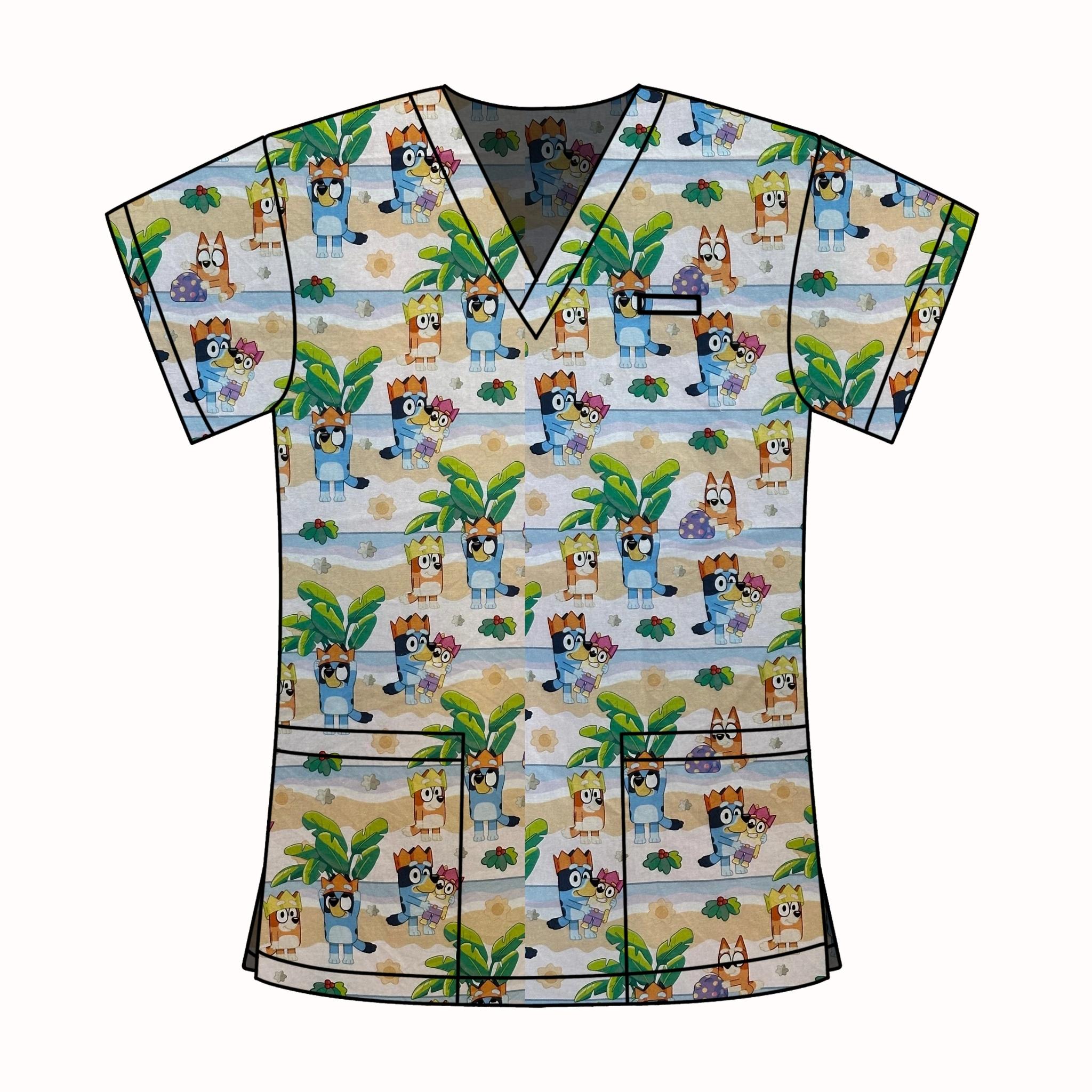 BEACHY BLUEY SCRUB TOP