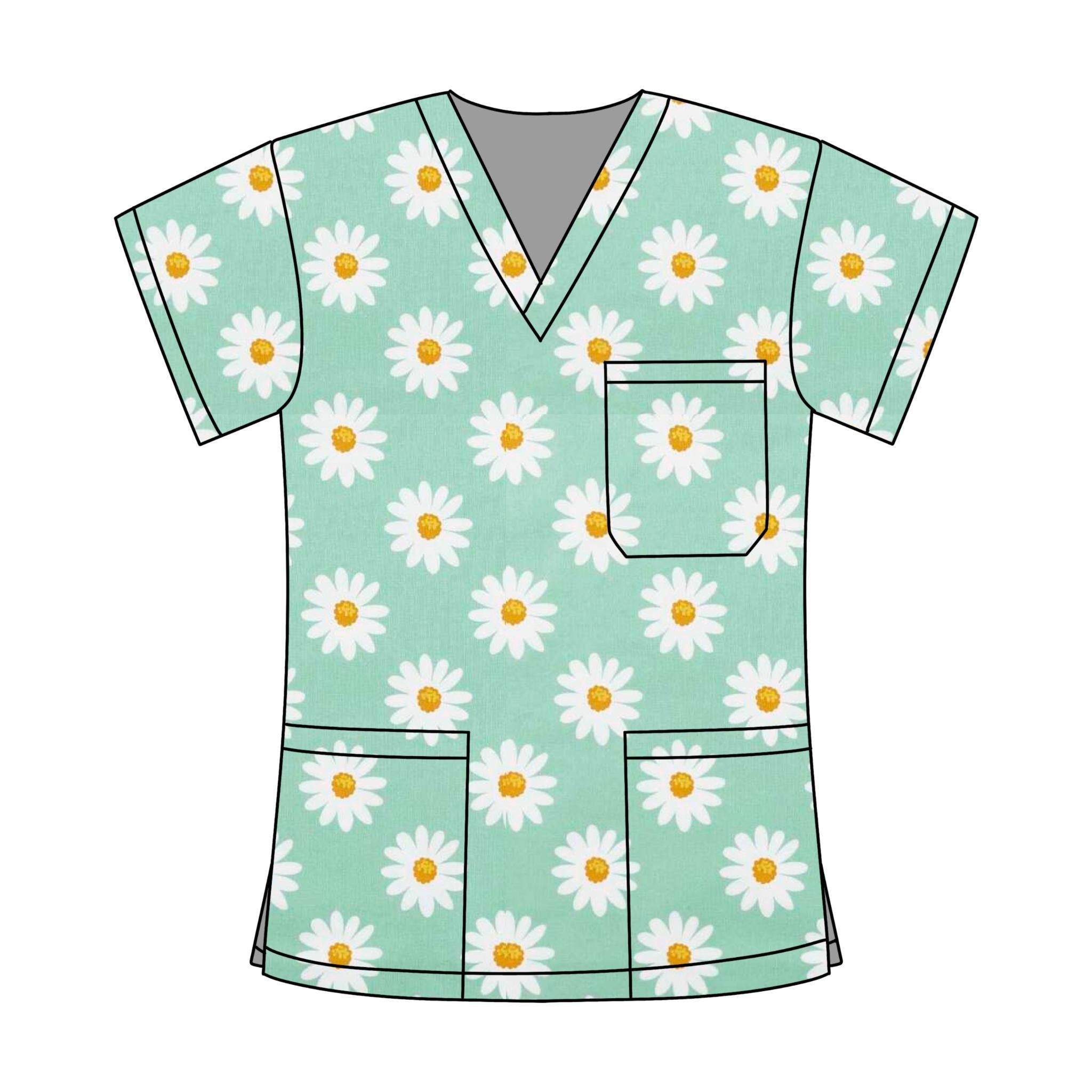 GREEN DAISY SCRUB TOP