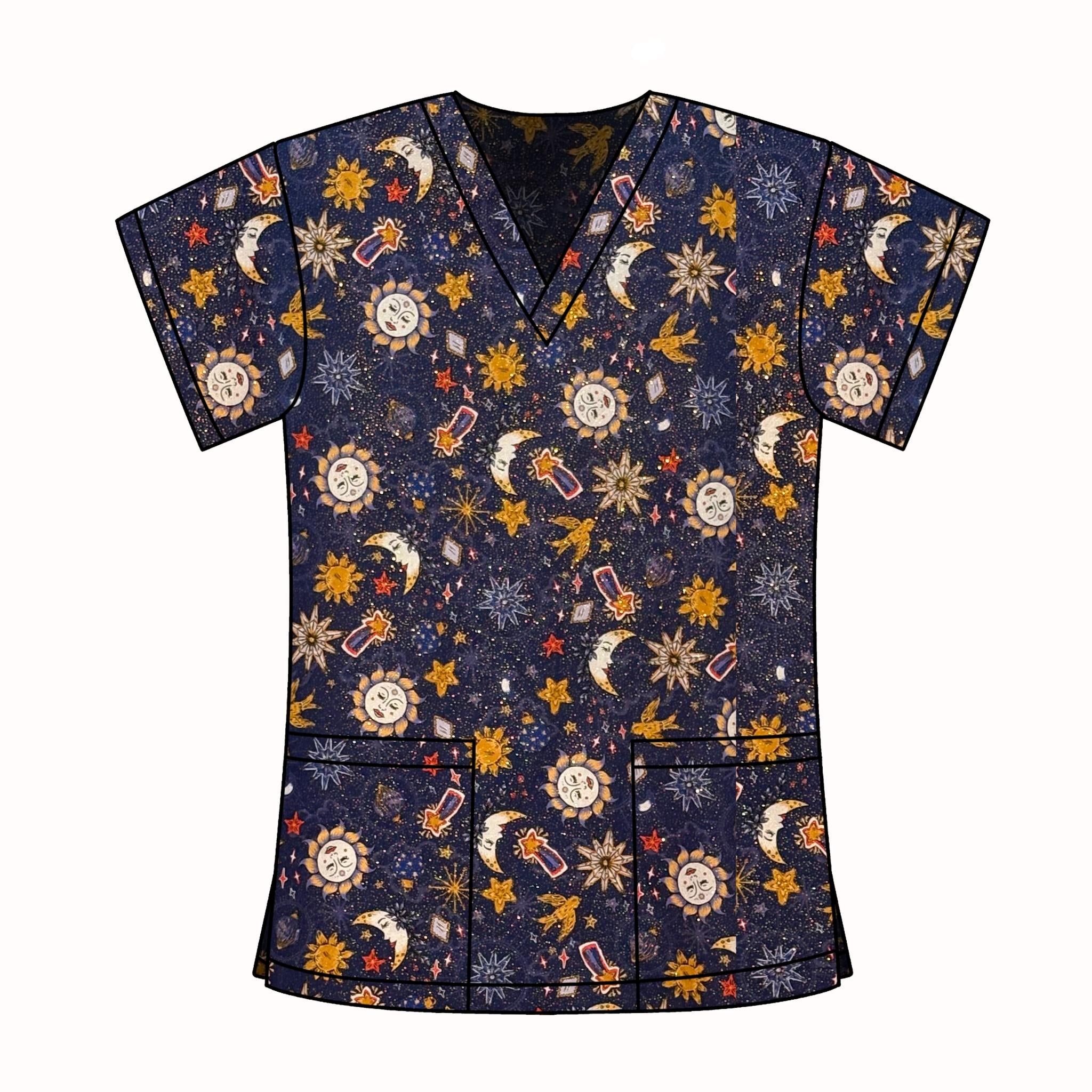SPARKLY SUNS SCRUB TOP