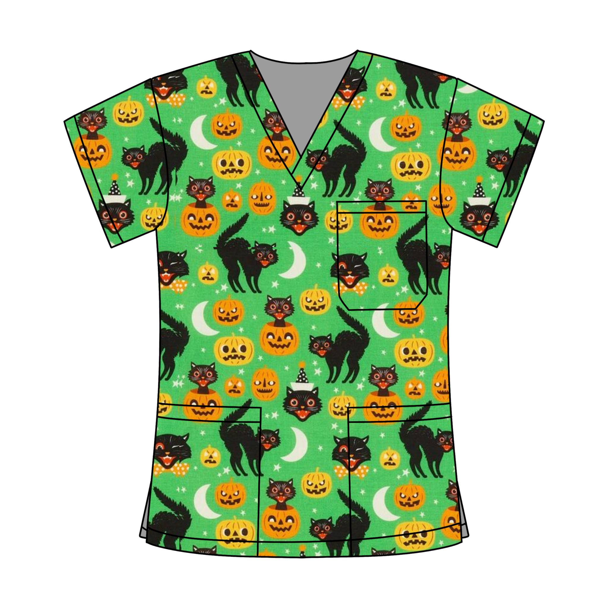 SPOOKED KITTEN SCRUB TOP