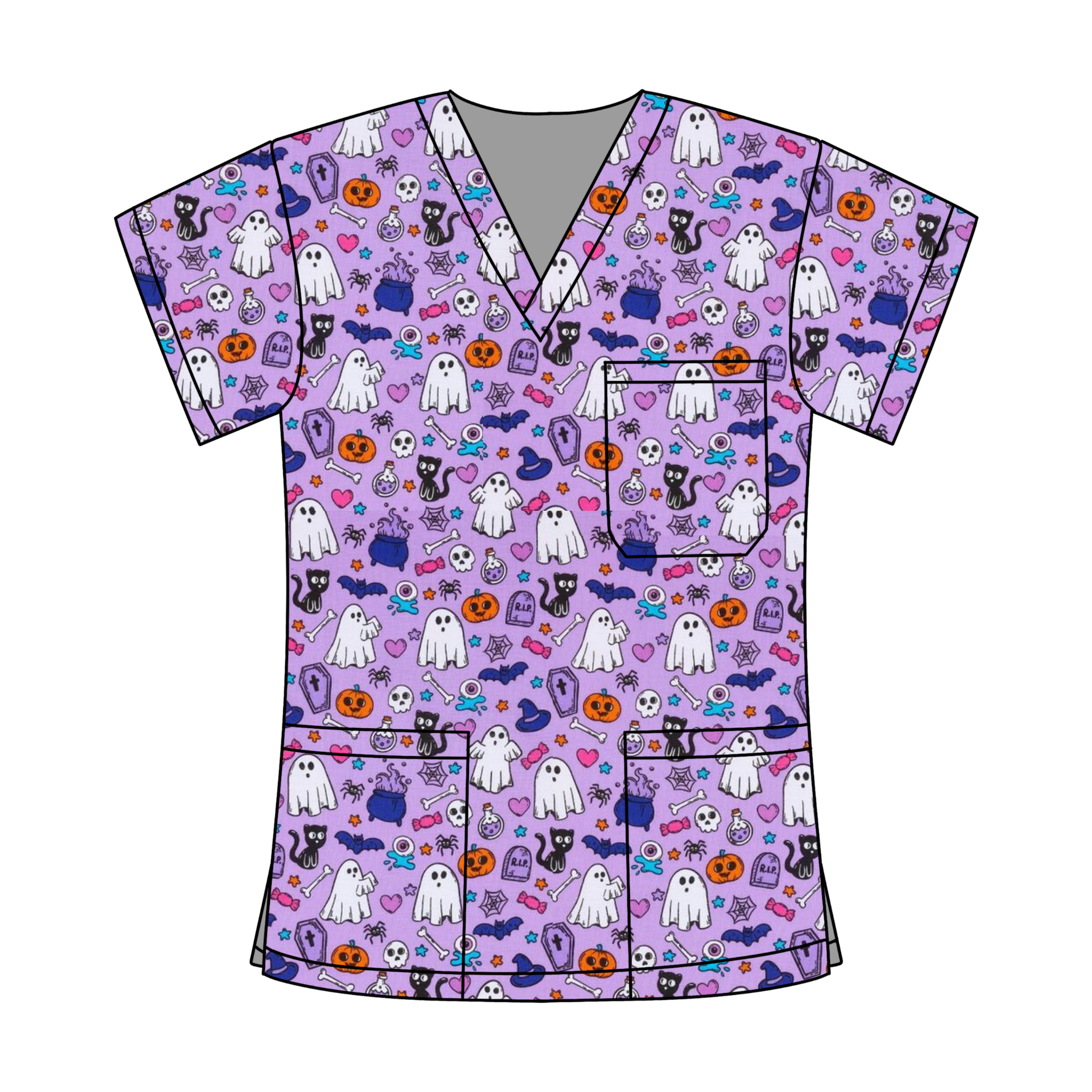 SPOOKY VIBES SCRUB TOP