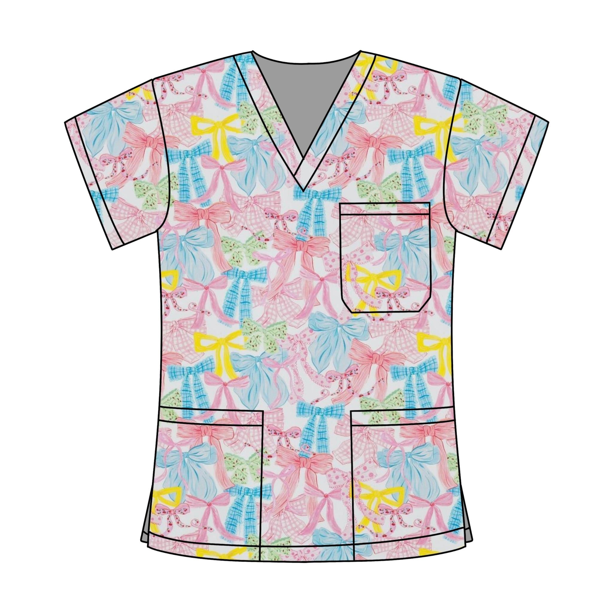 PASTEL BOW SCRUB TOP