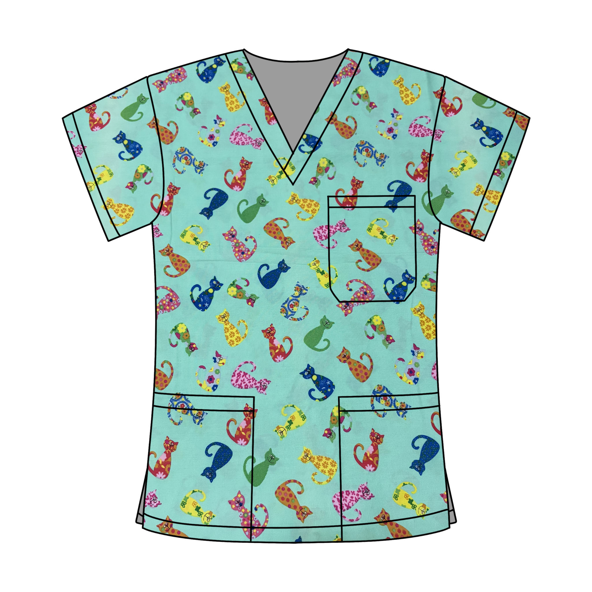 RAINBOW CAT SCRUB TOP