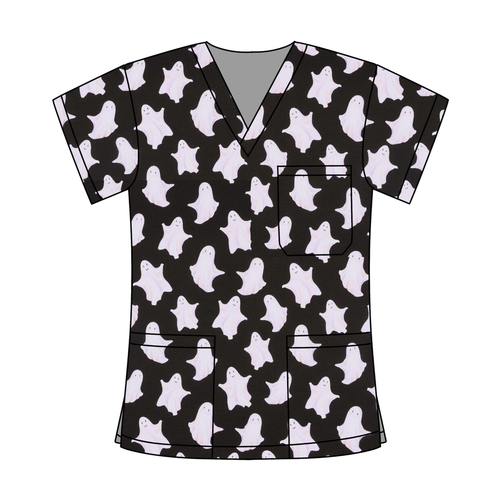 HAPPY GHOSTS SCRUB TOP