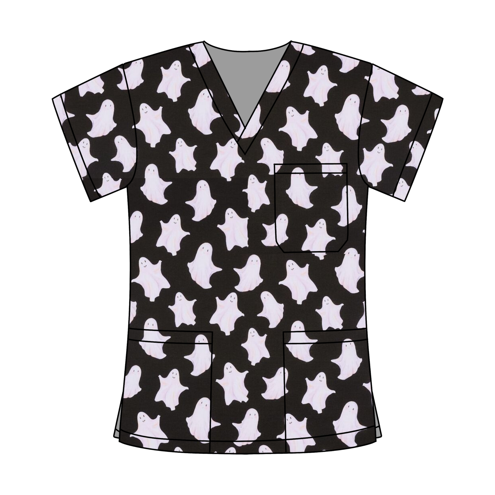 HAPPY GHOSTS SCRUB TOP