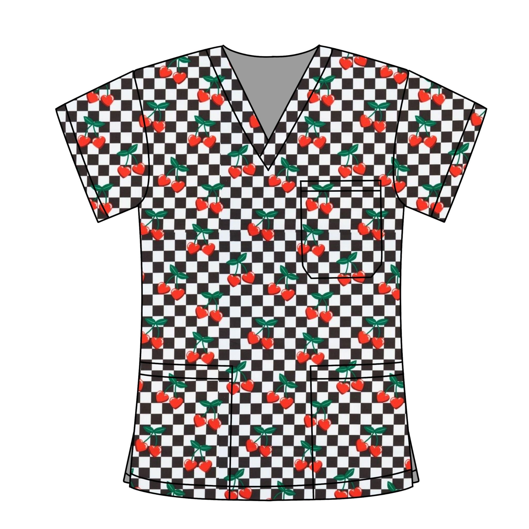 GINGHAM CHERRY SCRUB TOP