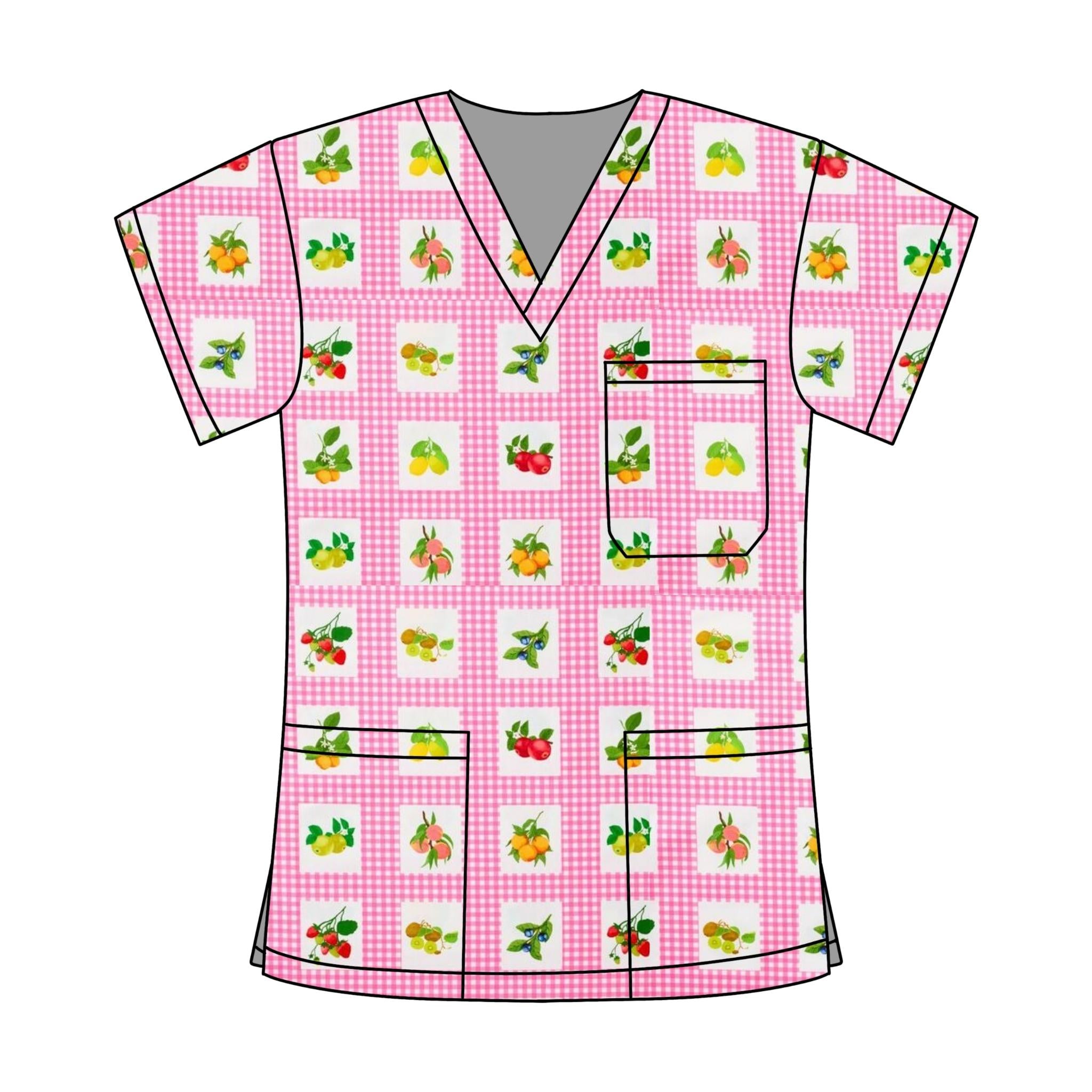 GINGHAM FRUIT SCRUB TOP