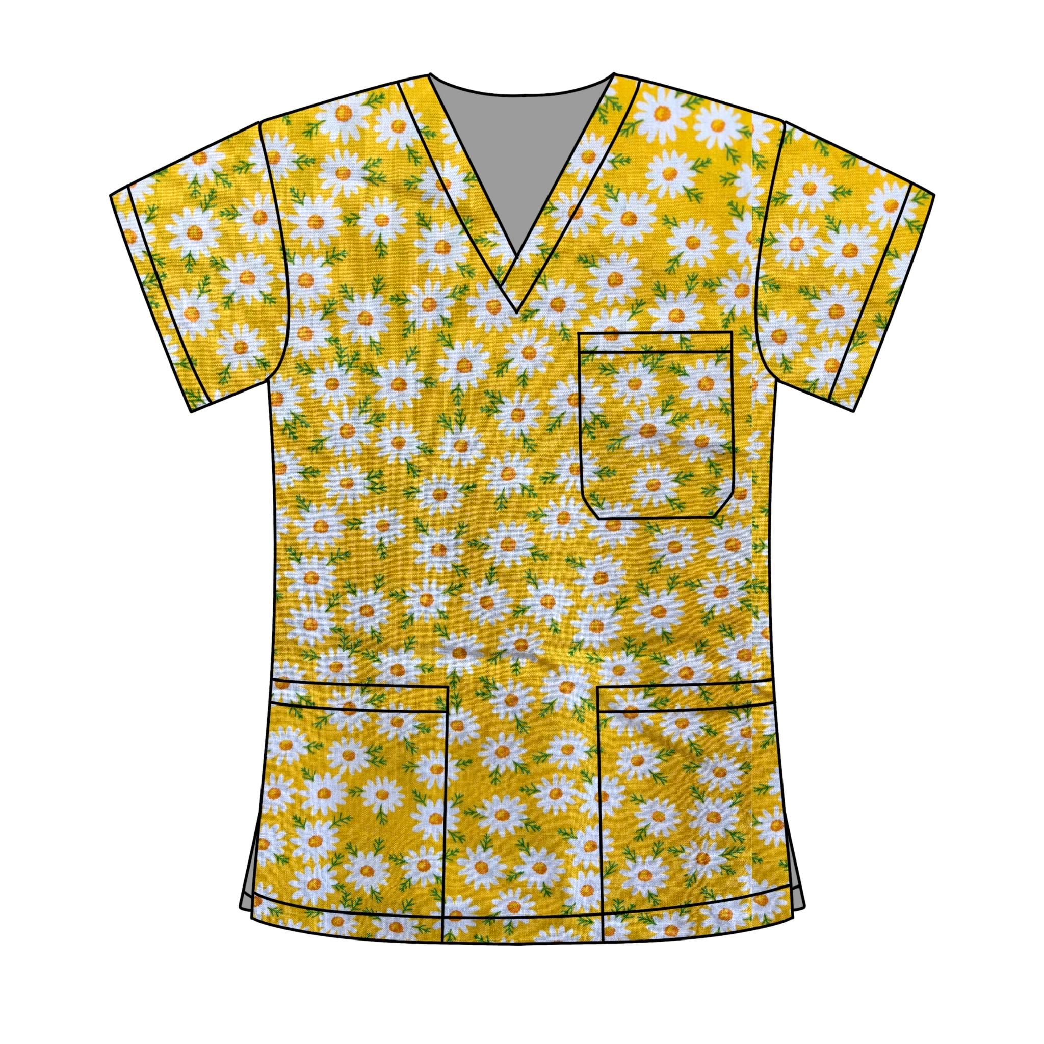 YELLOW FLORALS SCRUB TOP