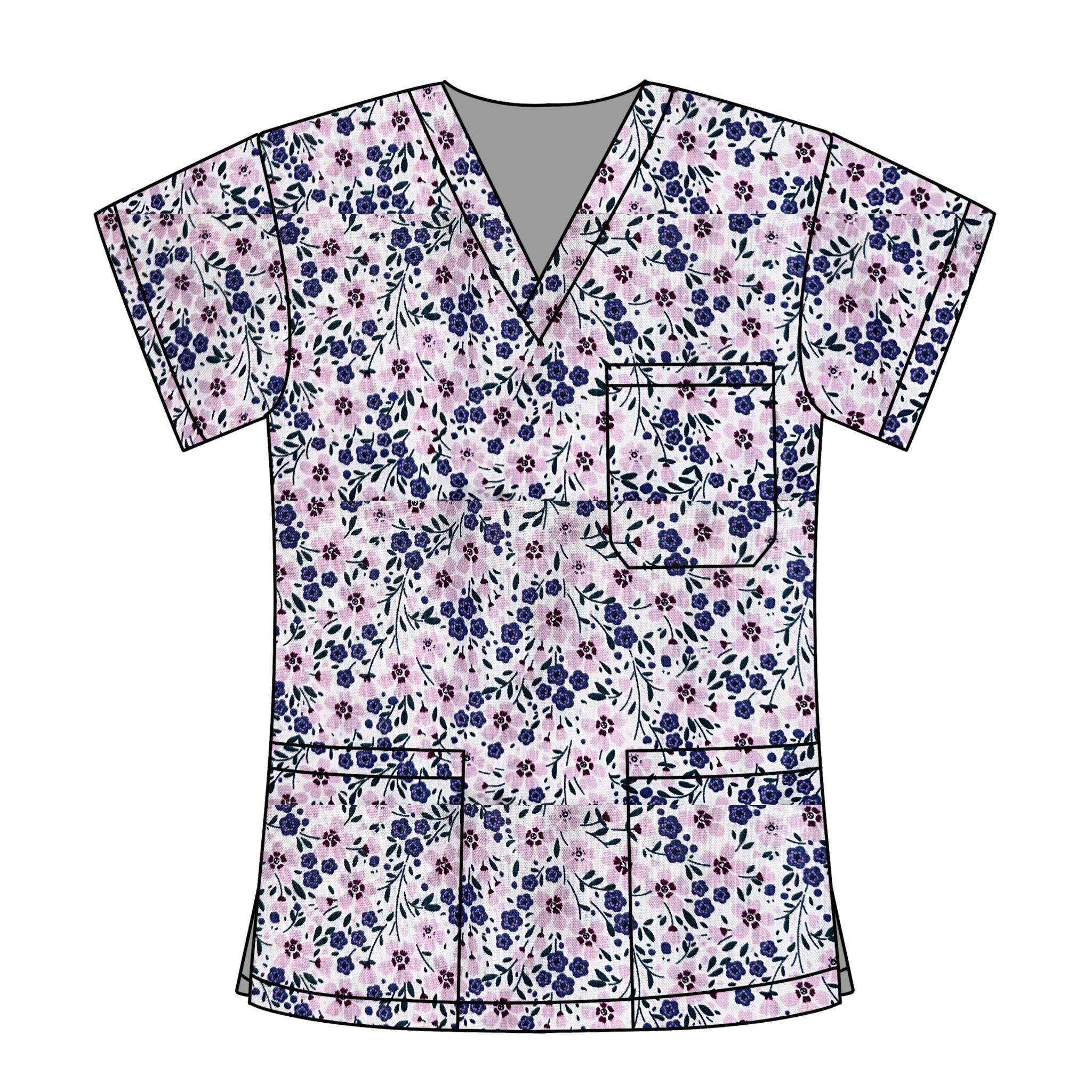 PURPLE FLORALS SCRUB TOP