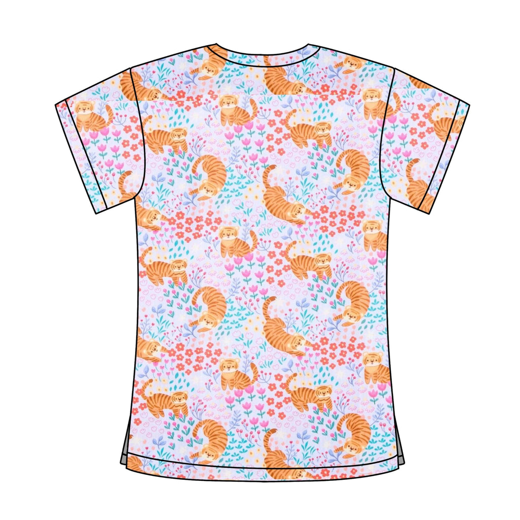 SPRING TIGERS SCRUB TOP