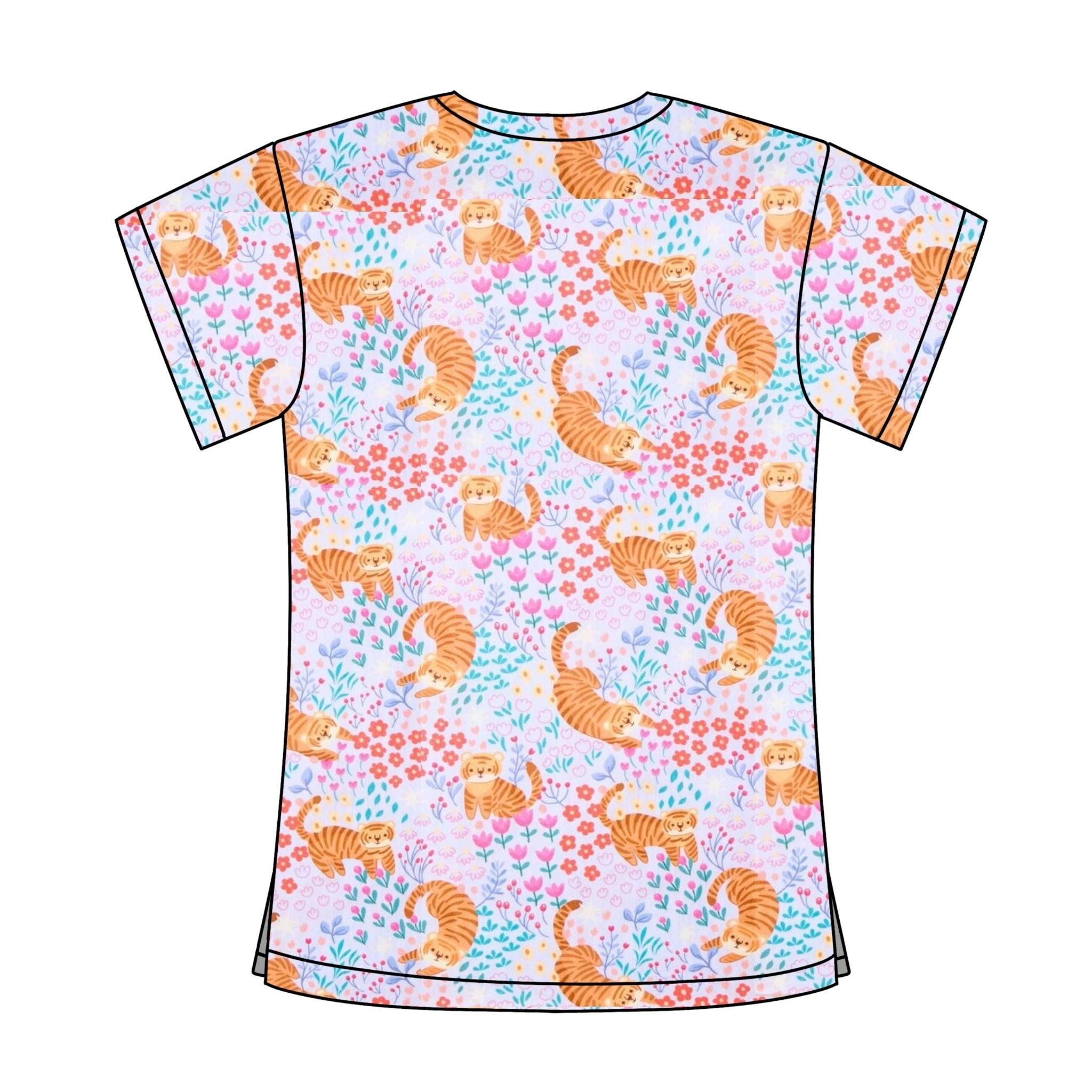 SPRING TIGERS SCRUB TOP