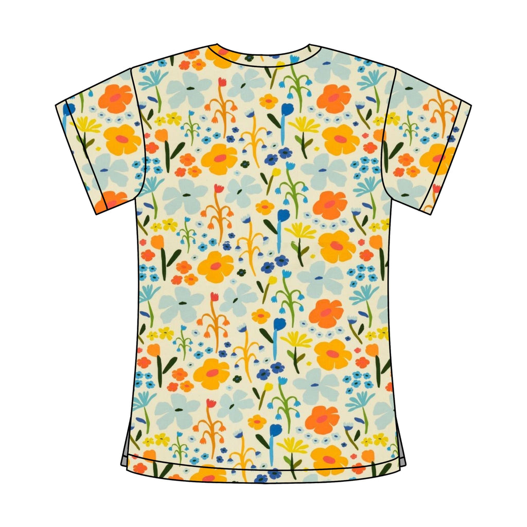 CREAM FLORAL SCRUB TOP