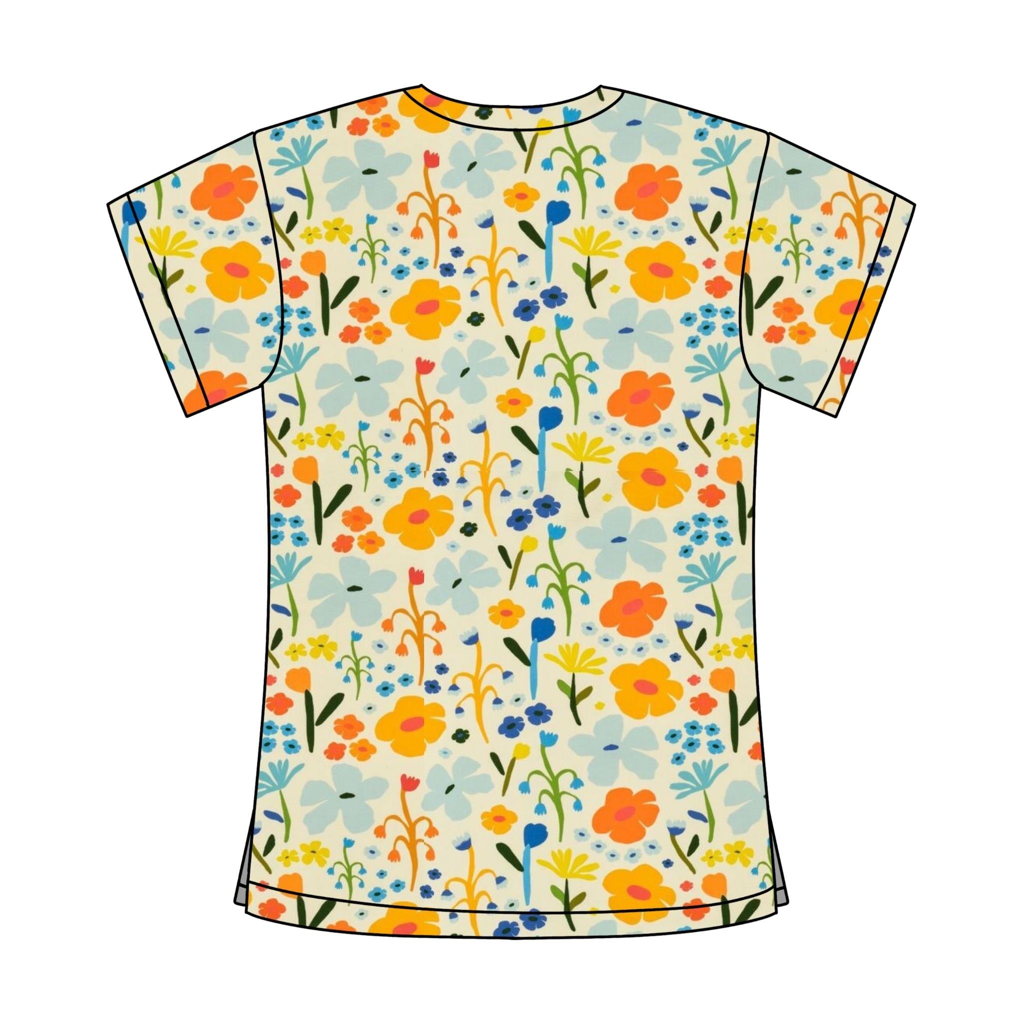CREAM FLORAL SCRUB TOP