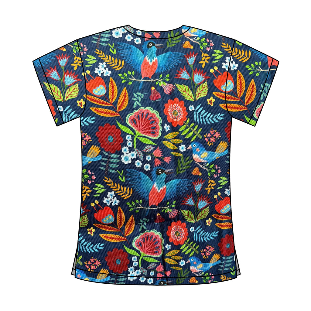 NAVY BIRDS & FLORAL SCRUB TOP