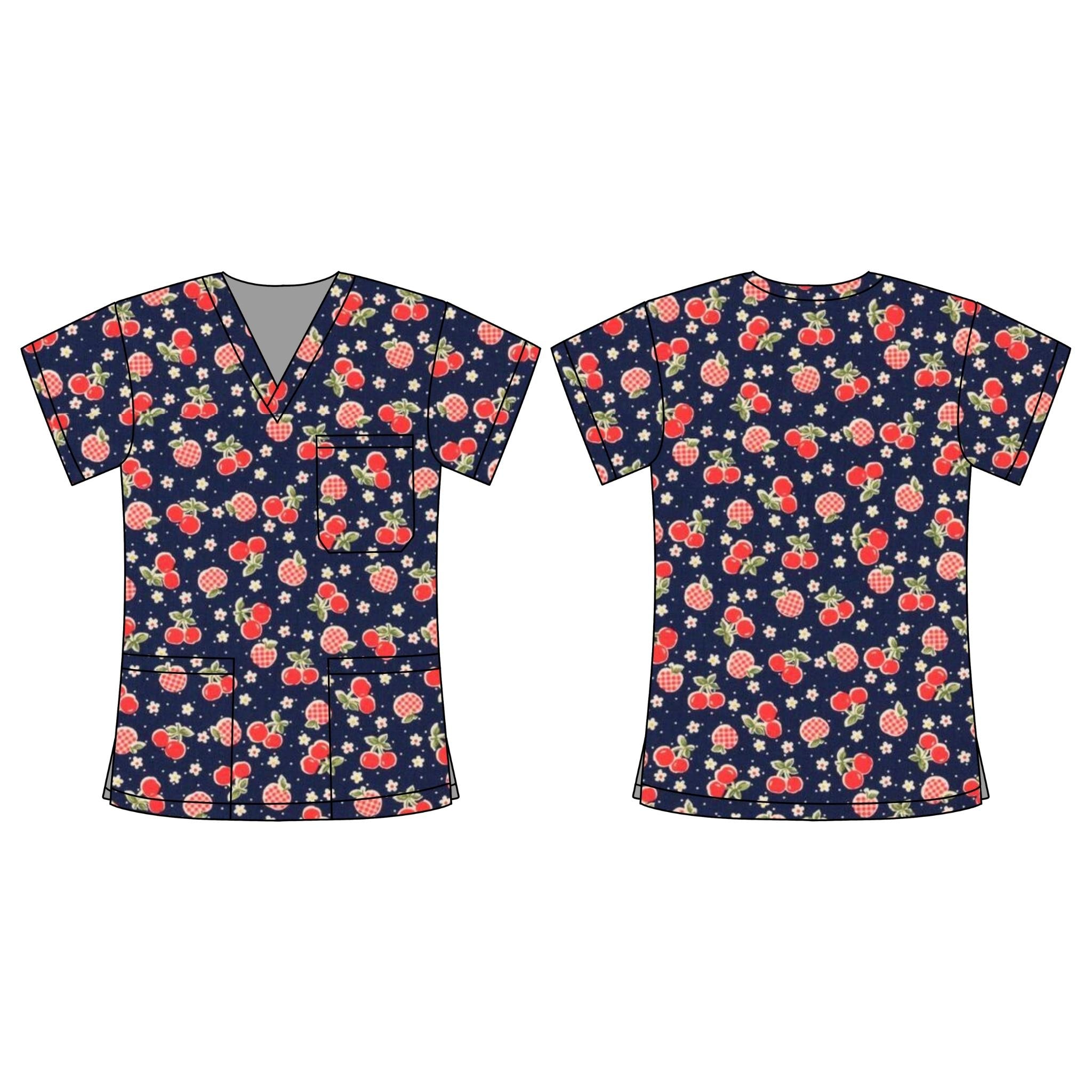 GINGHAM APPLES SCRUB TOP
