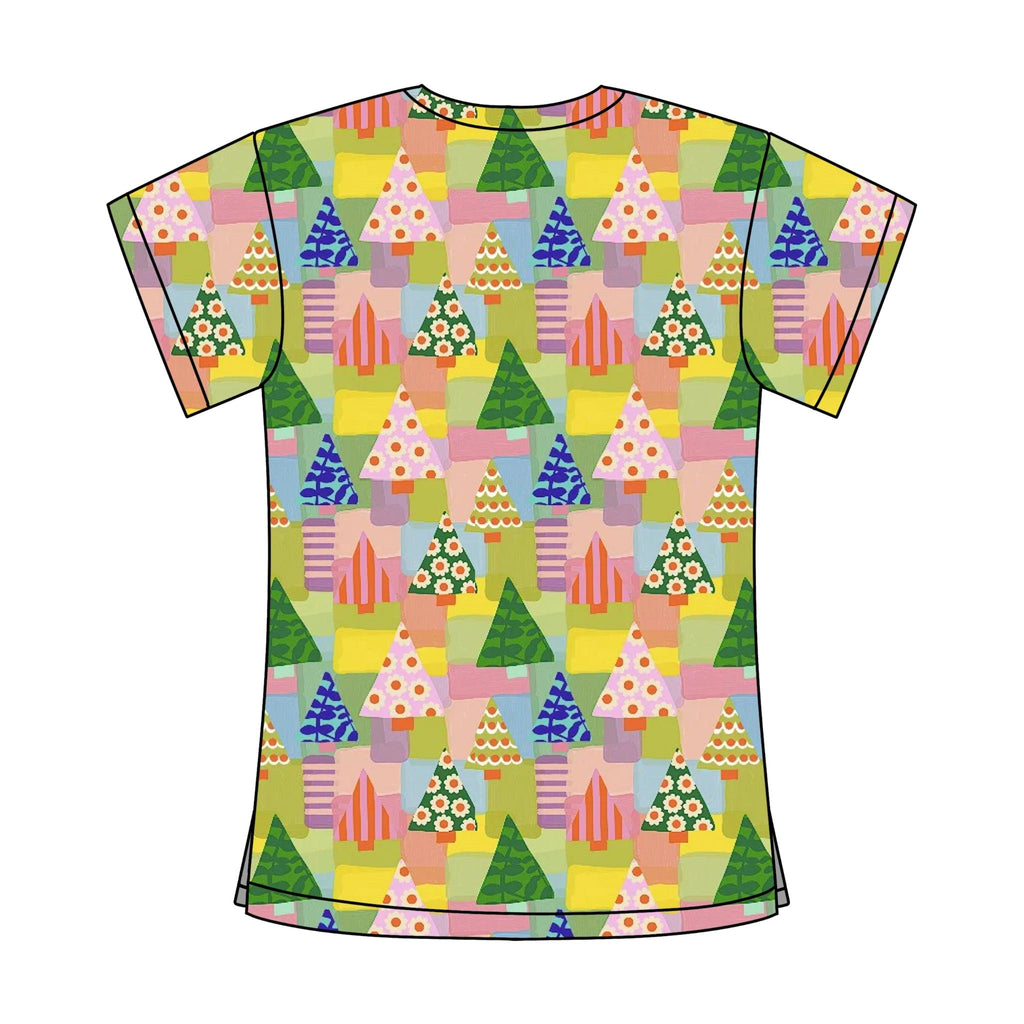 XMAS TREE PATCHWORK SCRUB TOP