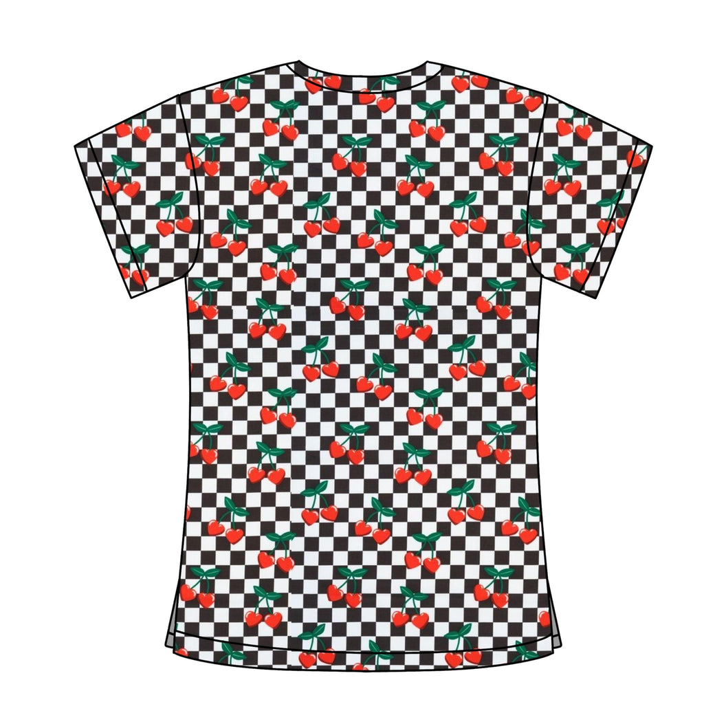 GINGHAM CHERRY SCRUB TOP