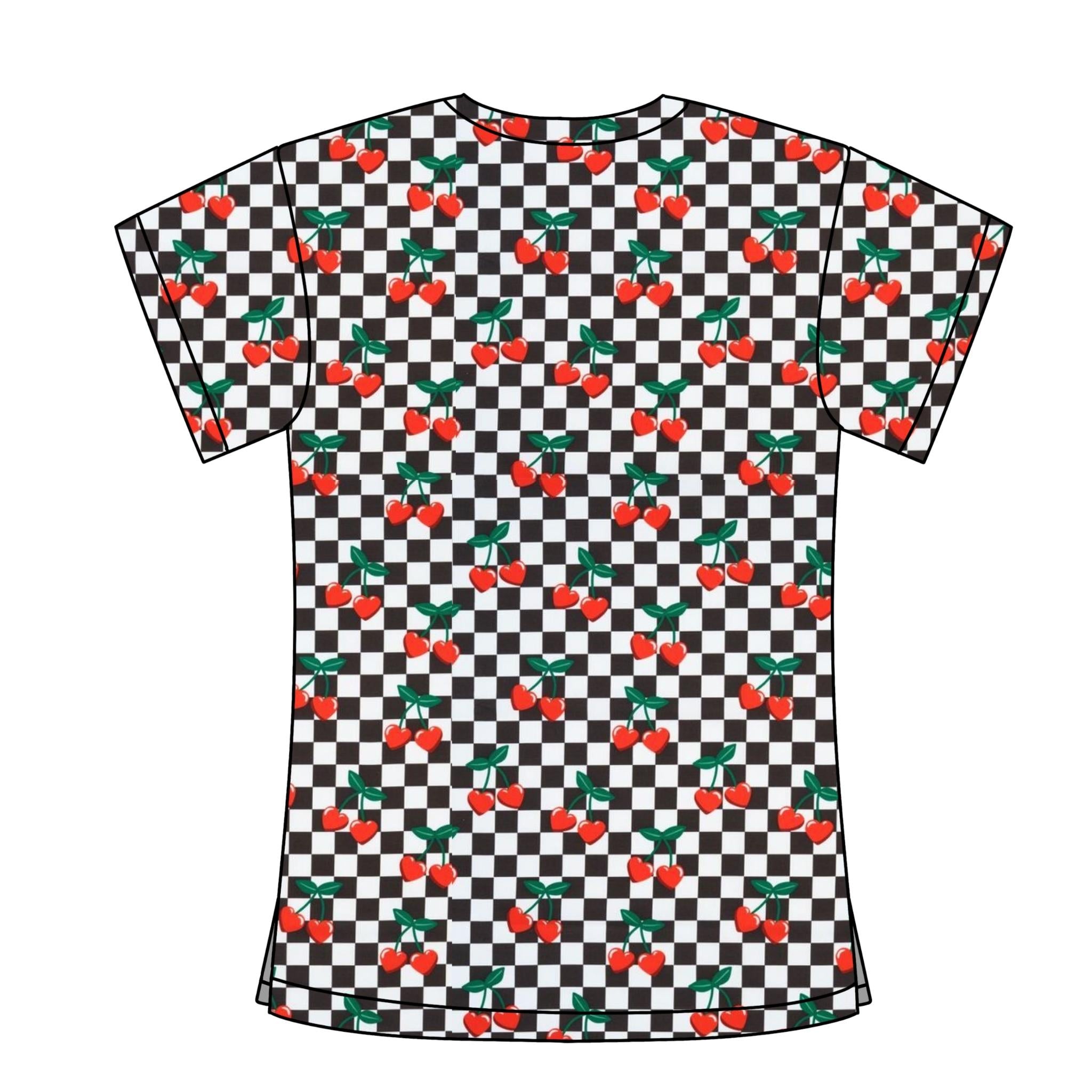 GINGHAM CHERRY SCRUB TOP