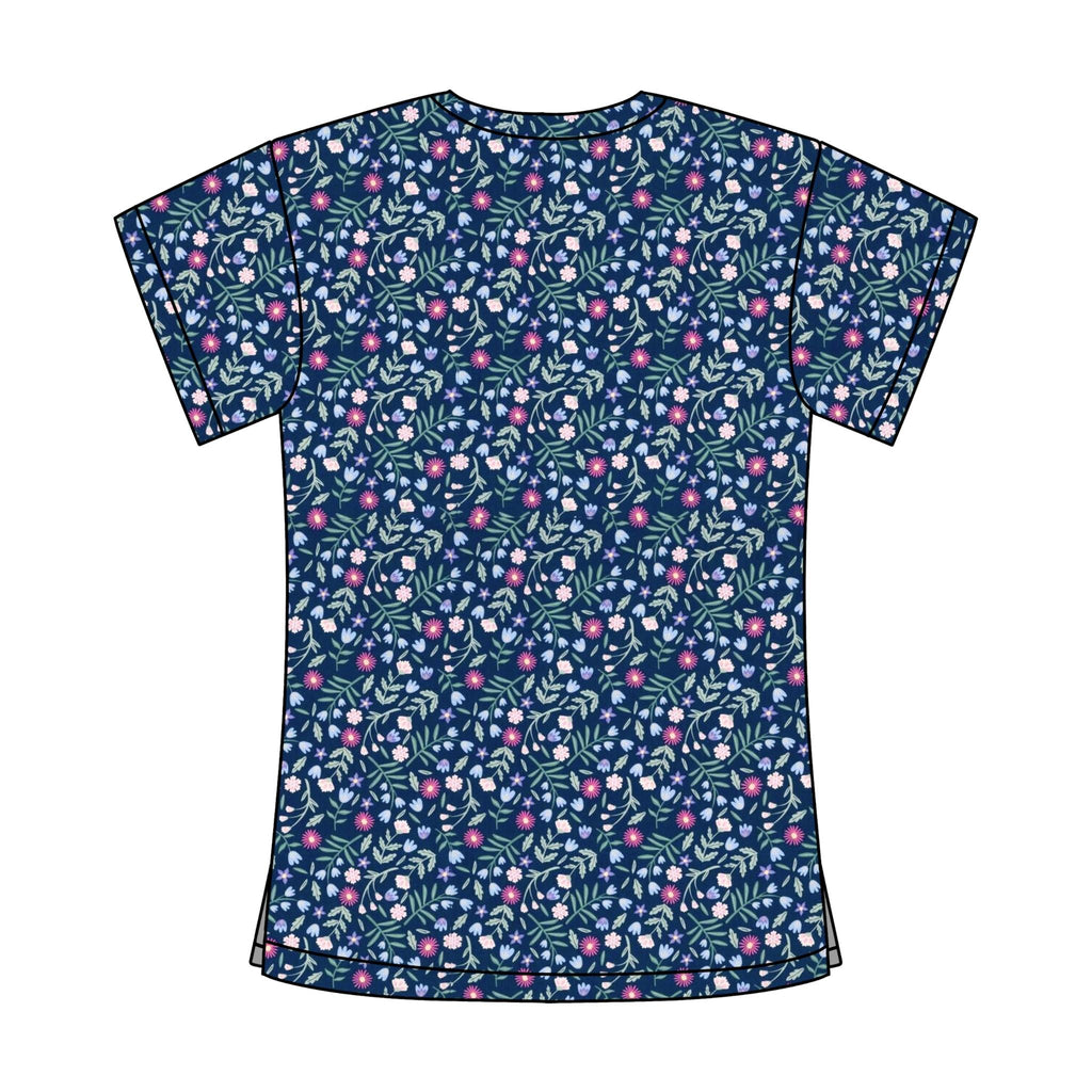 NAVY FLORAL SCRUB TOP