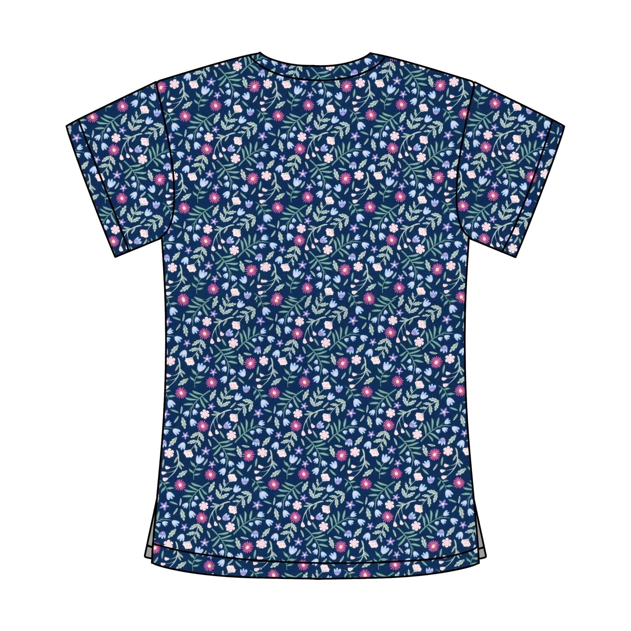 NAVY FLORAL SCRUB TOP