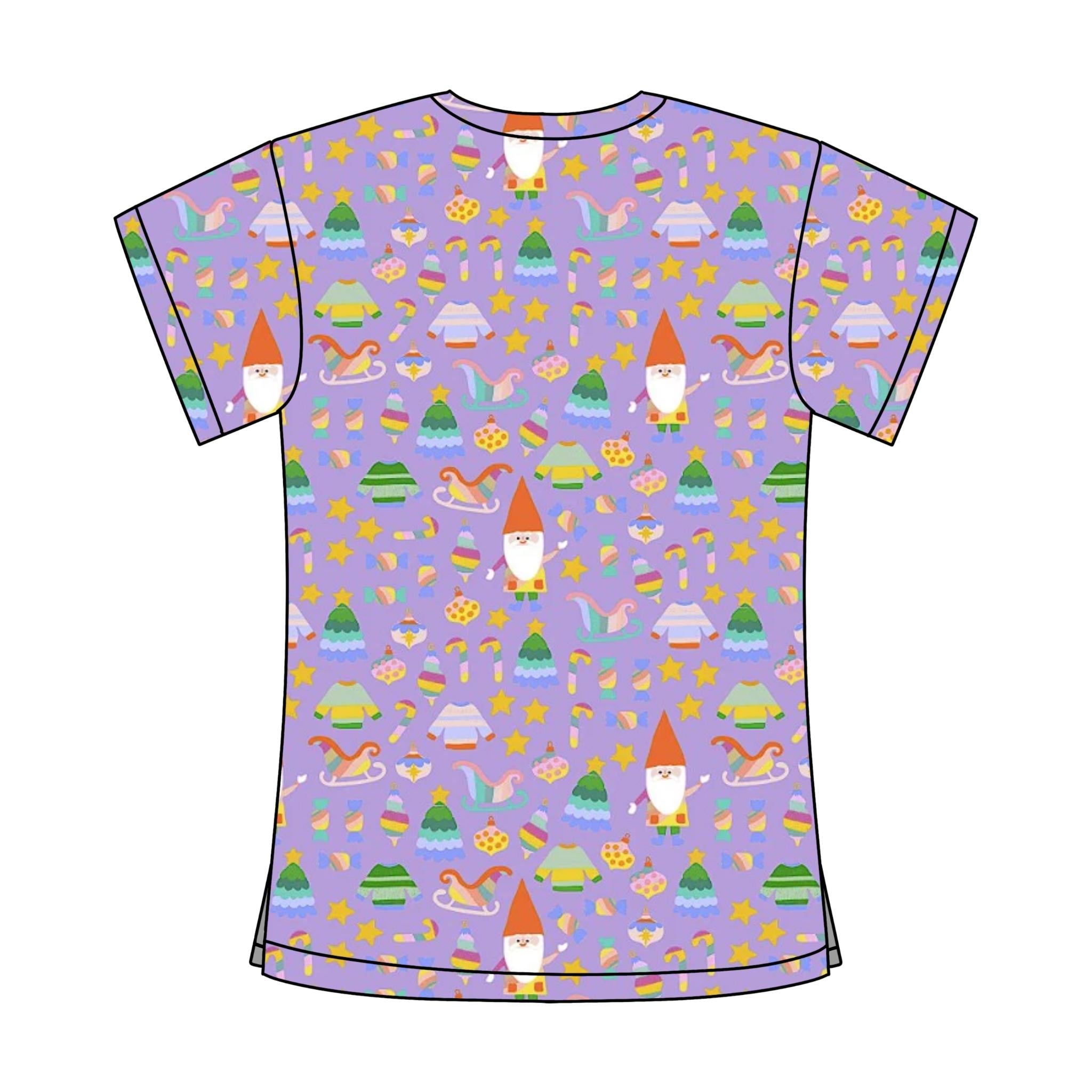 PURPLE XMAS GNOME SCRUB TOP