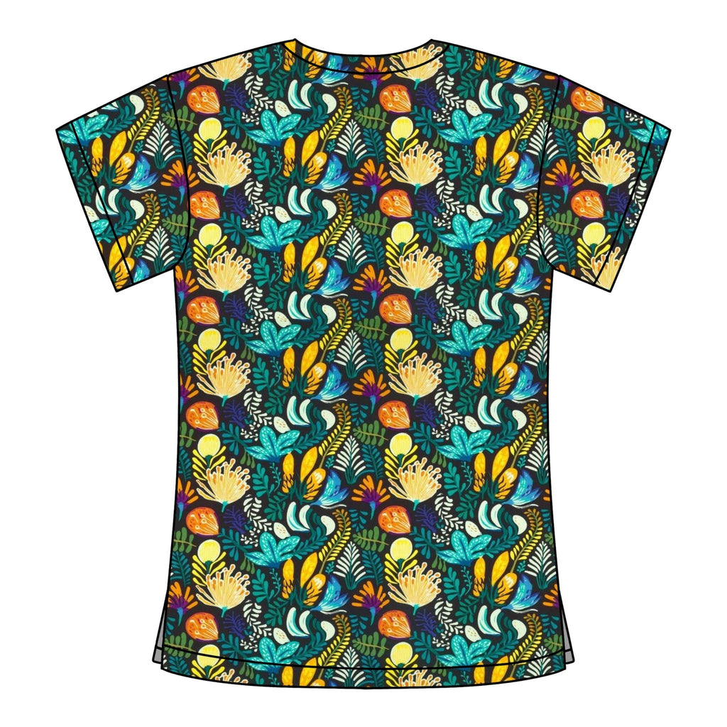 NAVY AUSTRALIANA FLORAL SCRUB TOP
