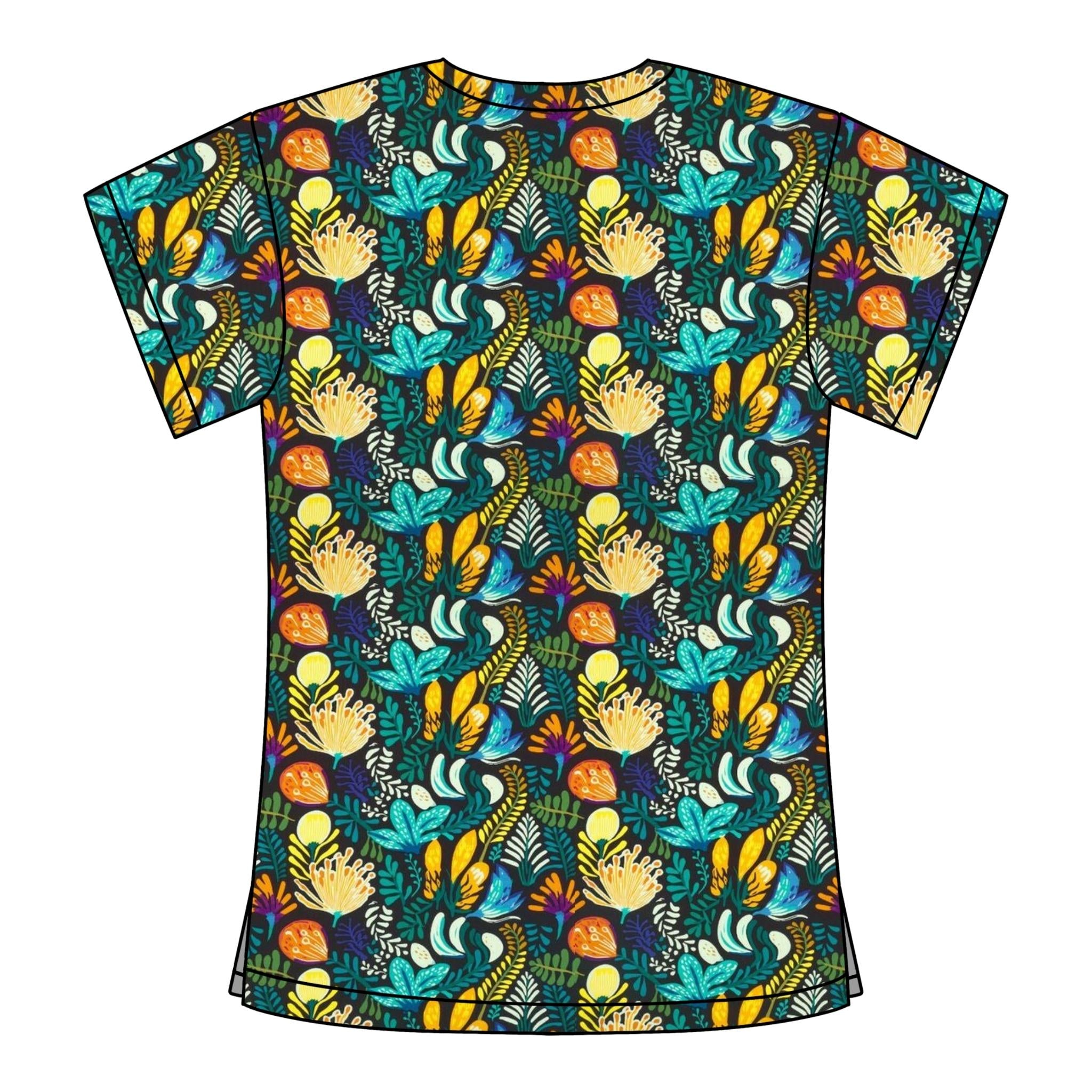 NAVY AUSTRALIANA FLORAL SCRUB TOP