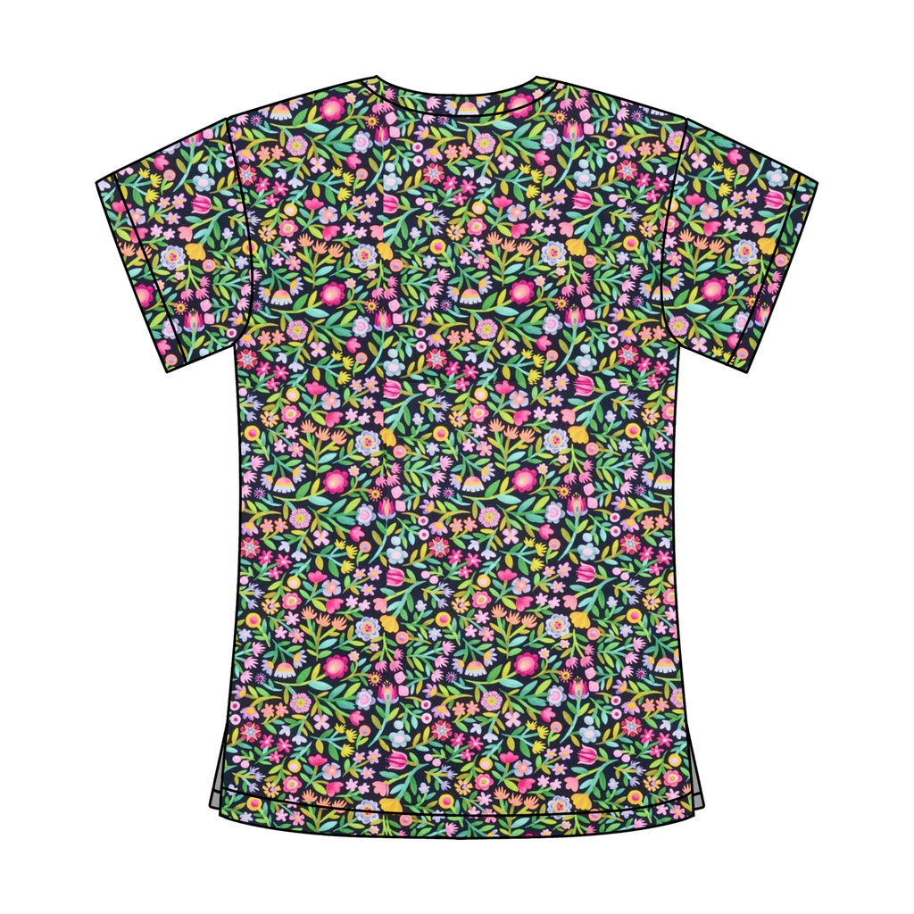 MIDNIGHT FLORALS SCRUB TOP