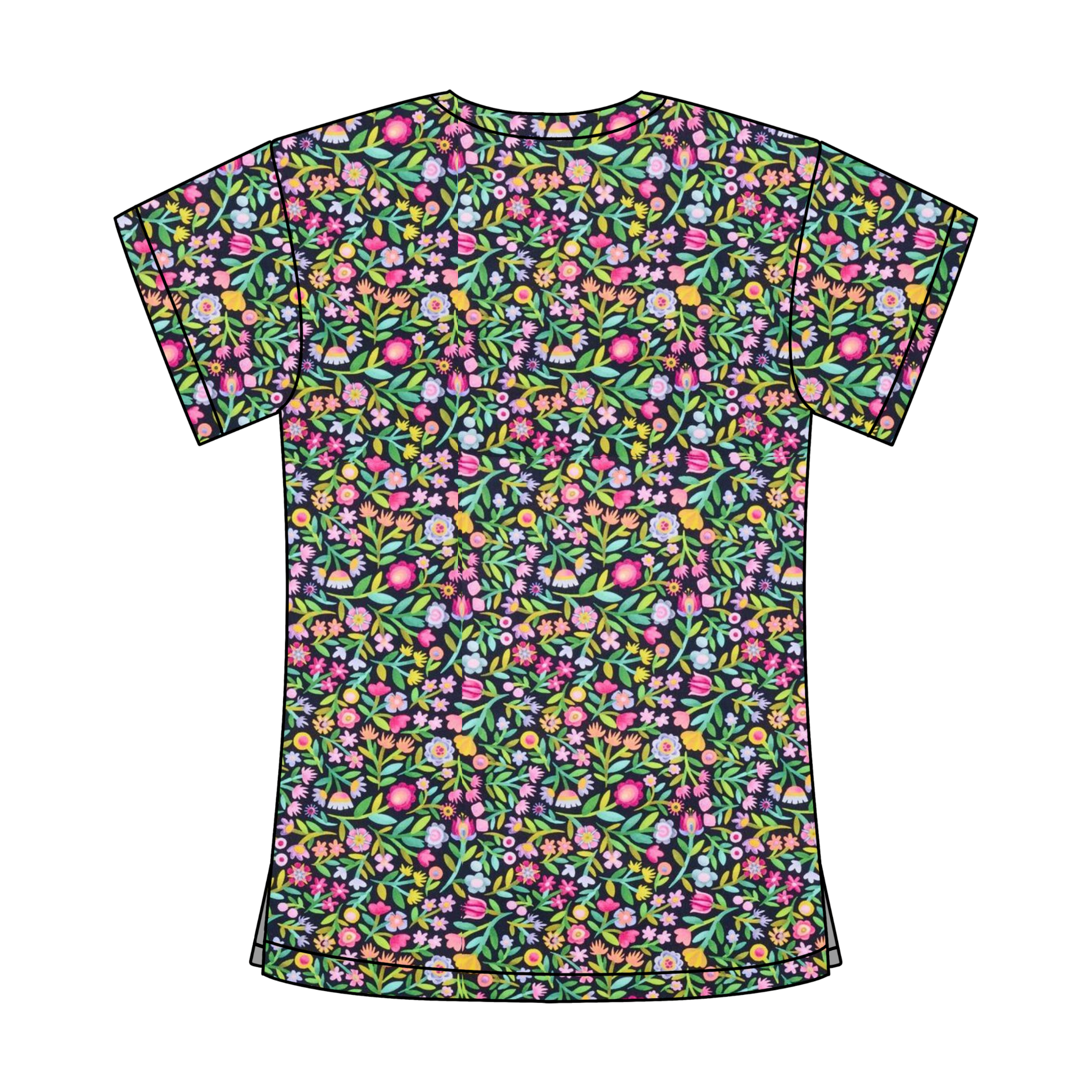 MIDNIGHT FLORALS SCRUB TOP