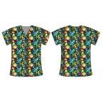 NAVY AUSTRALIANA FLORAL SCRUB TOP