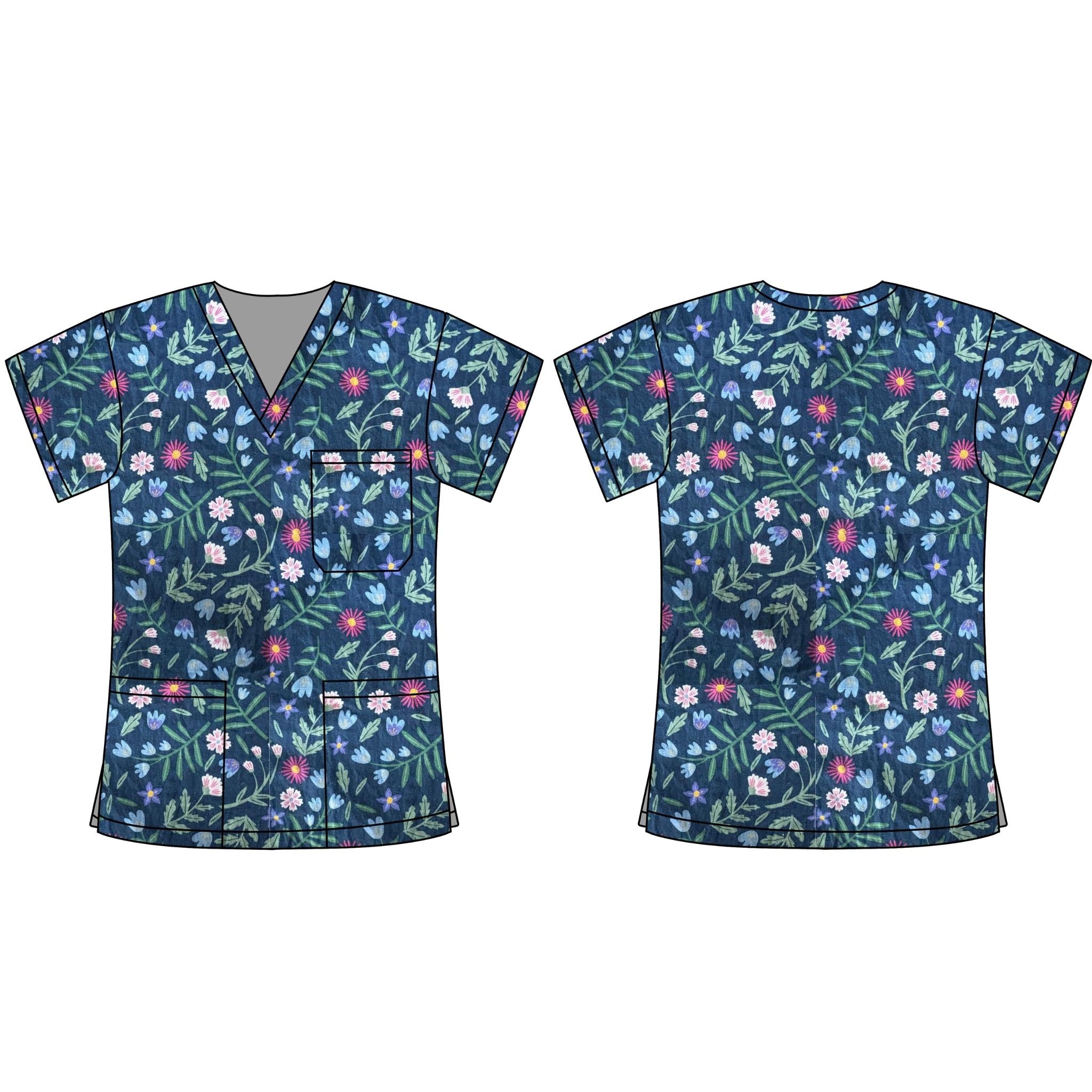 NAVY FLORAL SCRUB TOP