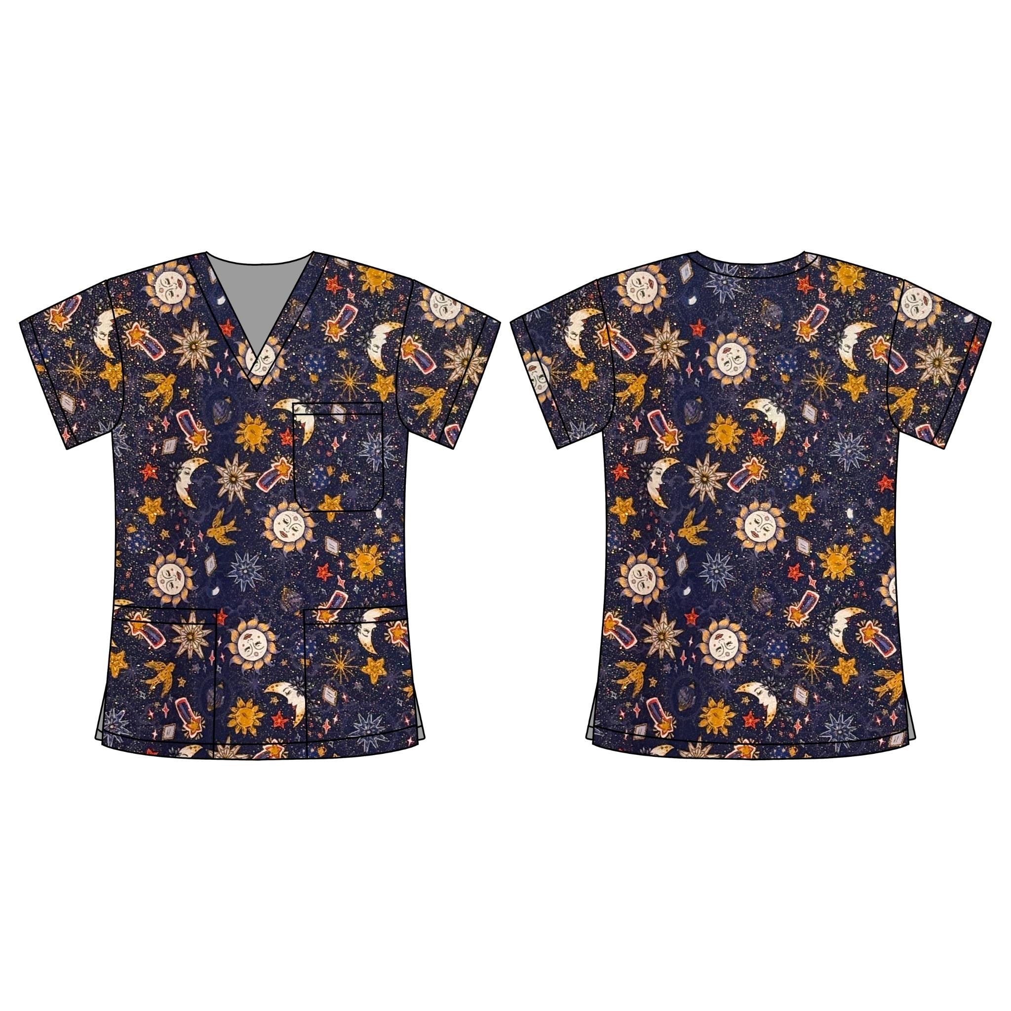 SPARKLY SUNS SCRUB TOP