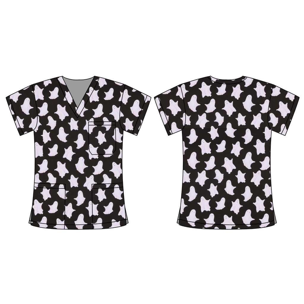HAPPY GHOSTS SCRUB TOP