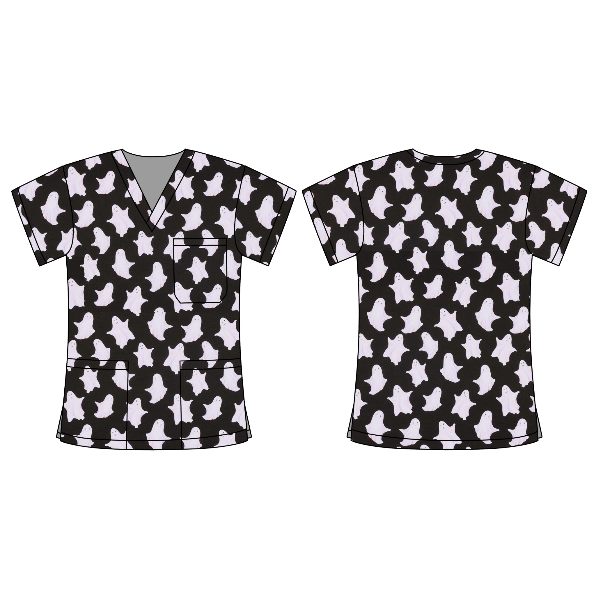 HAPPY GHOSTS SCRUB TOP