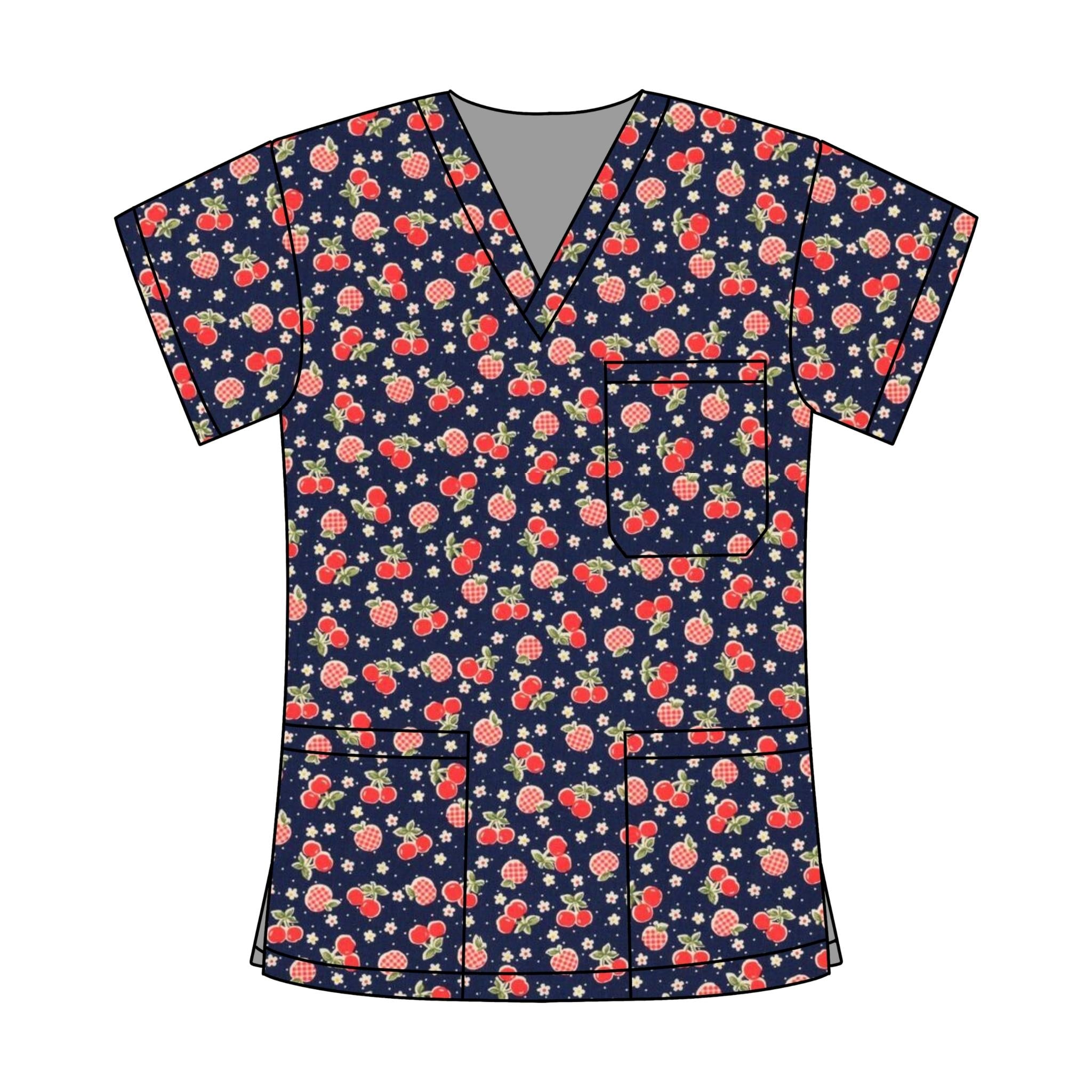 GINGHAM APPLES SCRUB TOP