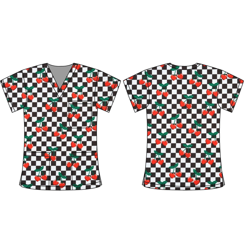 GINGHAM CHERRY SCRUB TOP