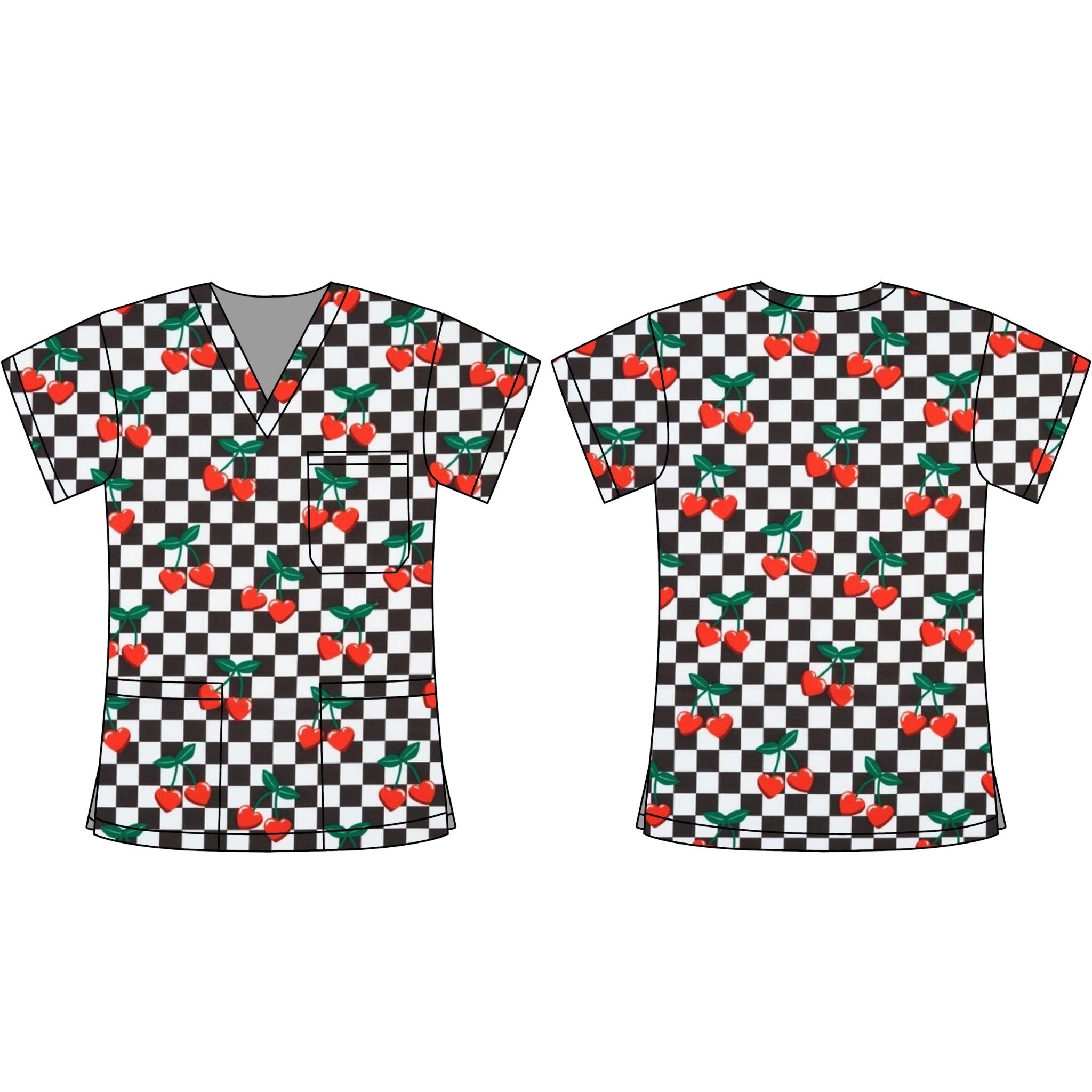 GINGHAM CHERRY SCRUB TOP