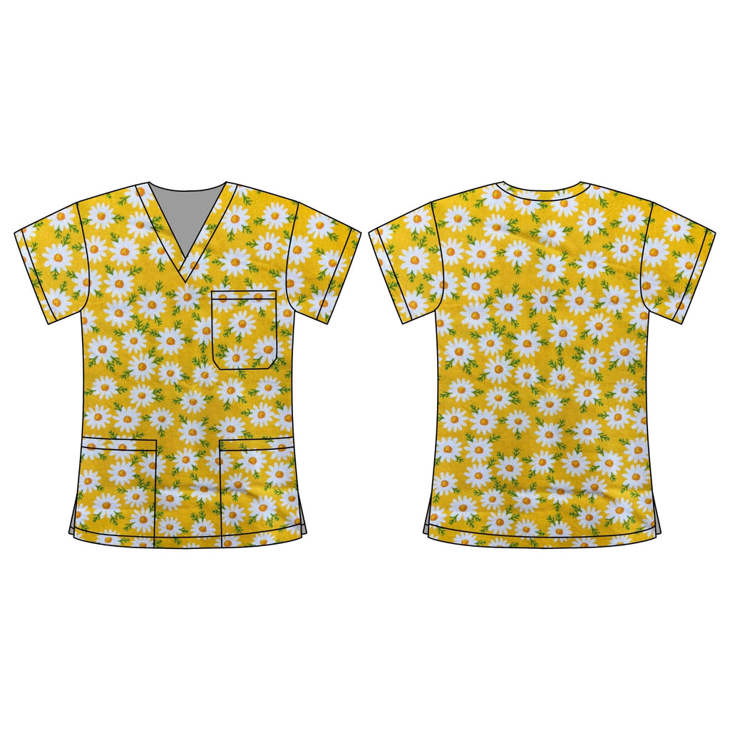 YELLOW FLORALS SCRUB TOP
