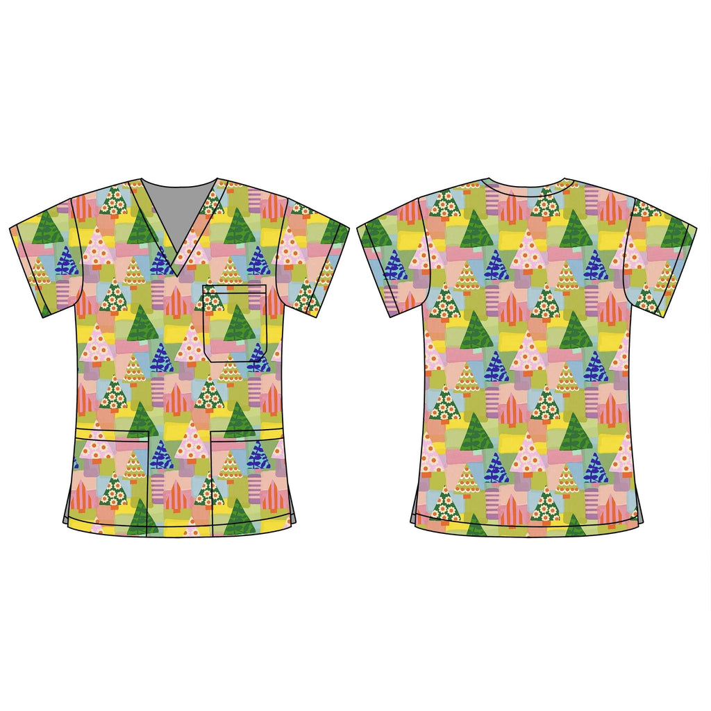 XMAS TREE PATCHWORK SCRUB TOP