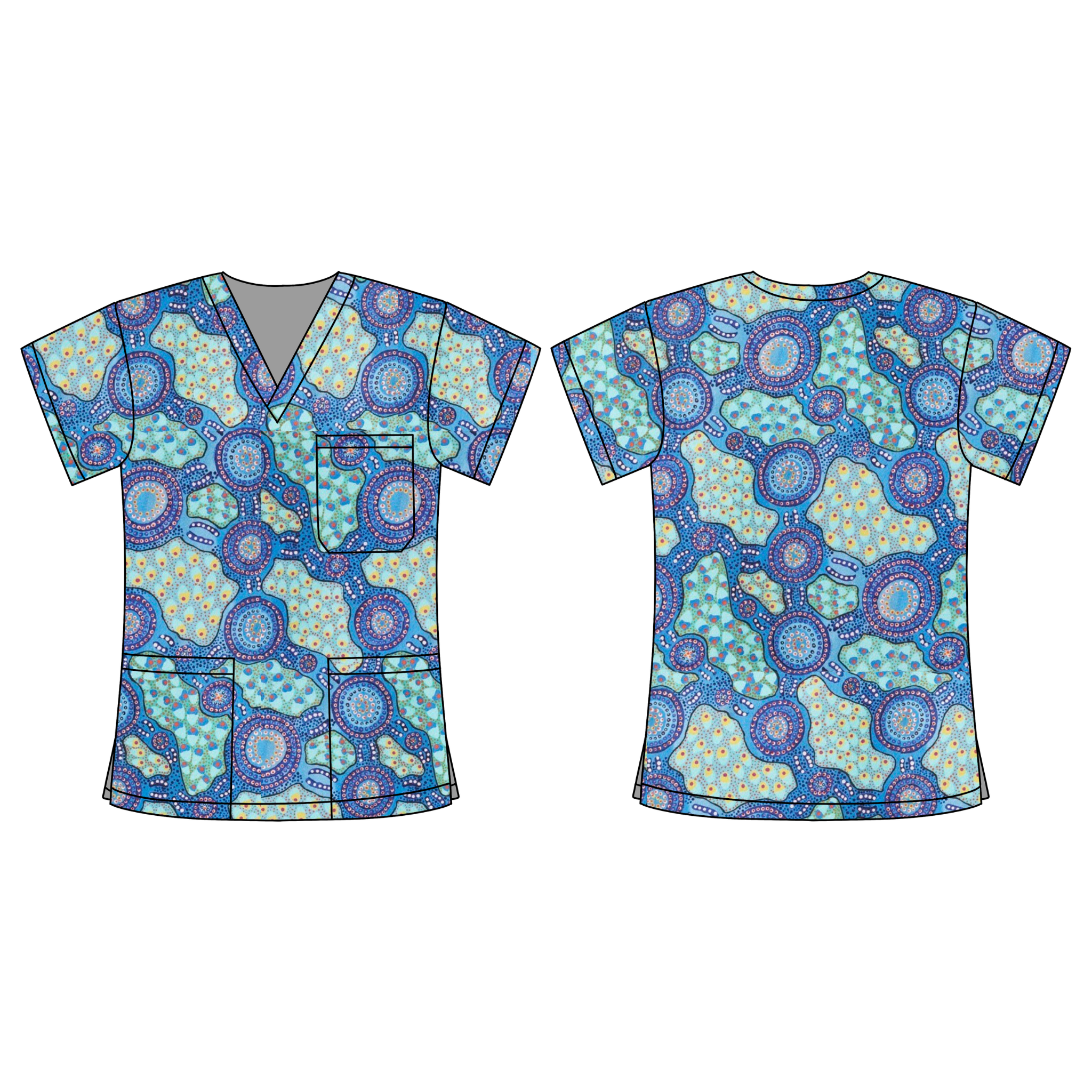 Water Dreaming Blue #2 - PUYURRU SCRUB TOP