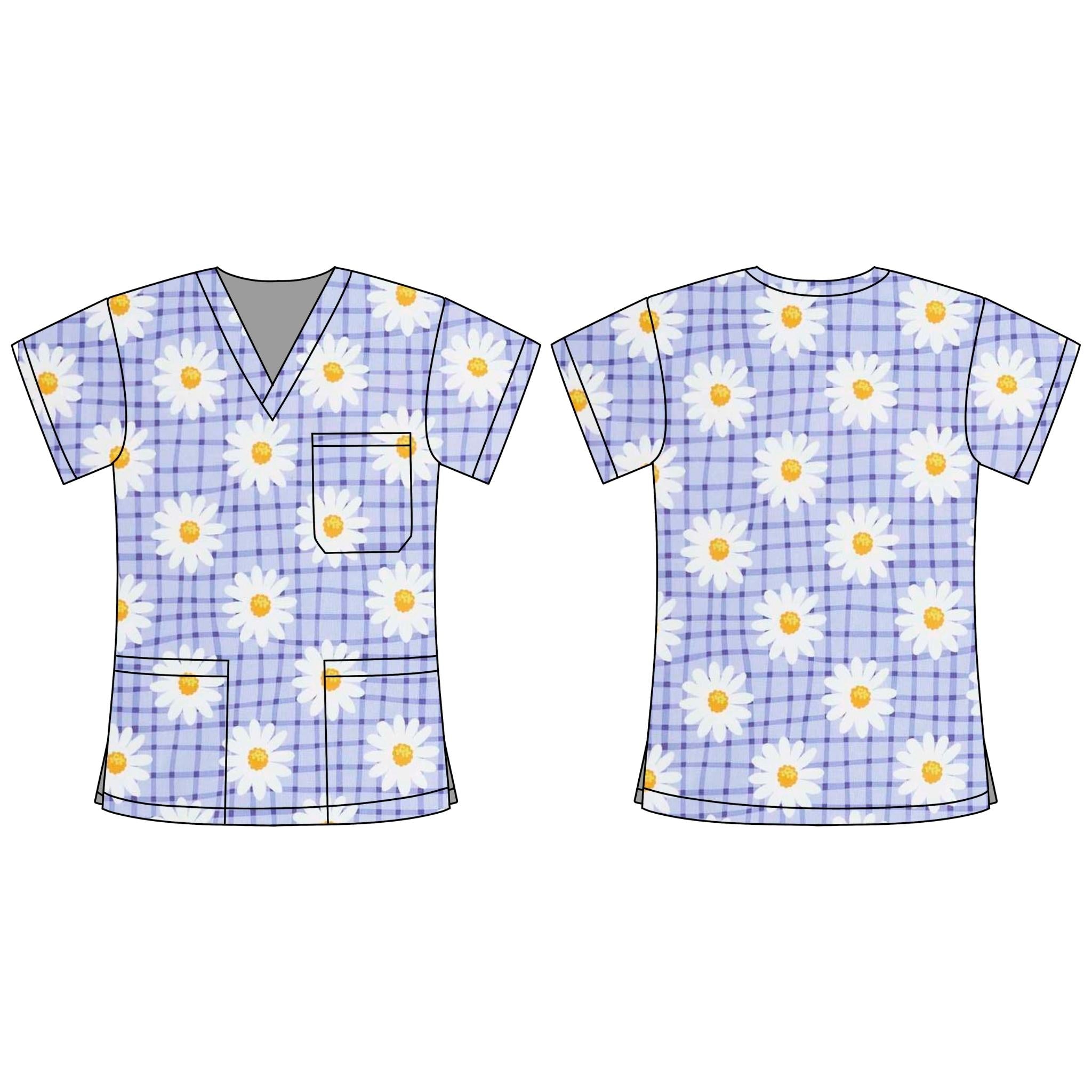 PURPLE DAISY SCRUB TOP